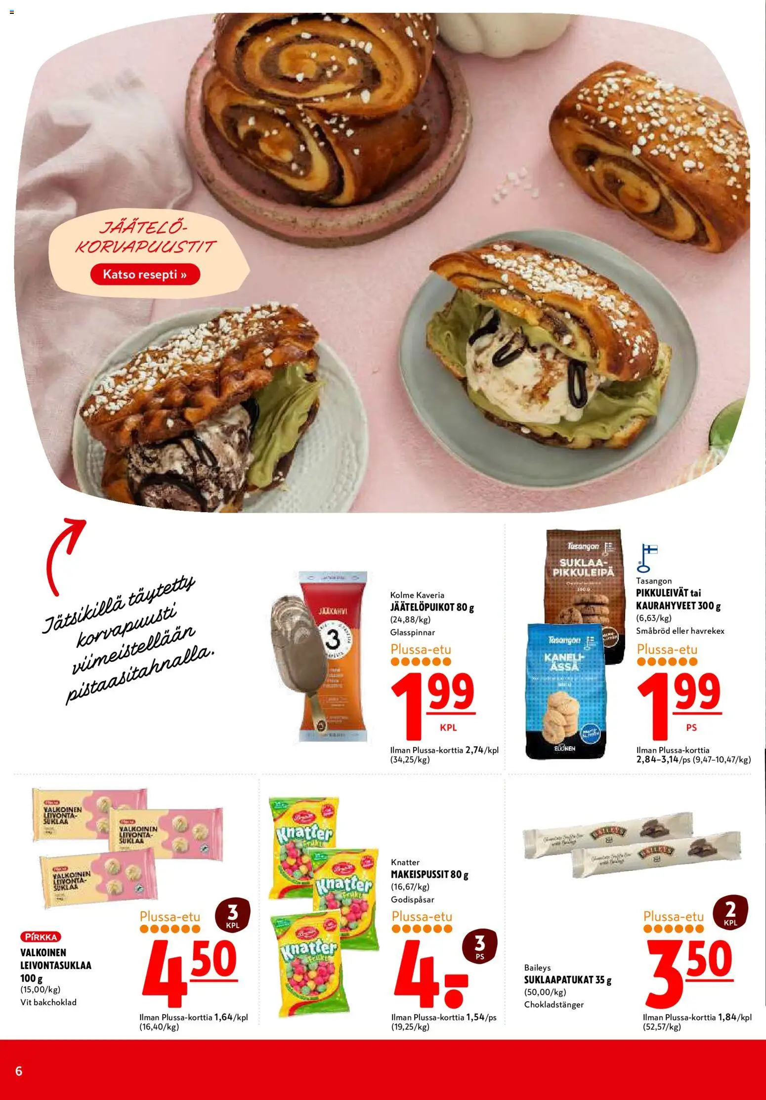 K-Citymarket tarjoukset – voimassa 26.02.2026 alkaen | Sivu: 6 | Tuotteet: Makeispussit, Suklaapatukat, Pikkuleivät, Jäätelö
