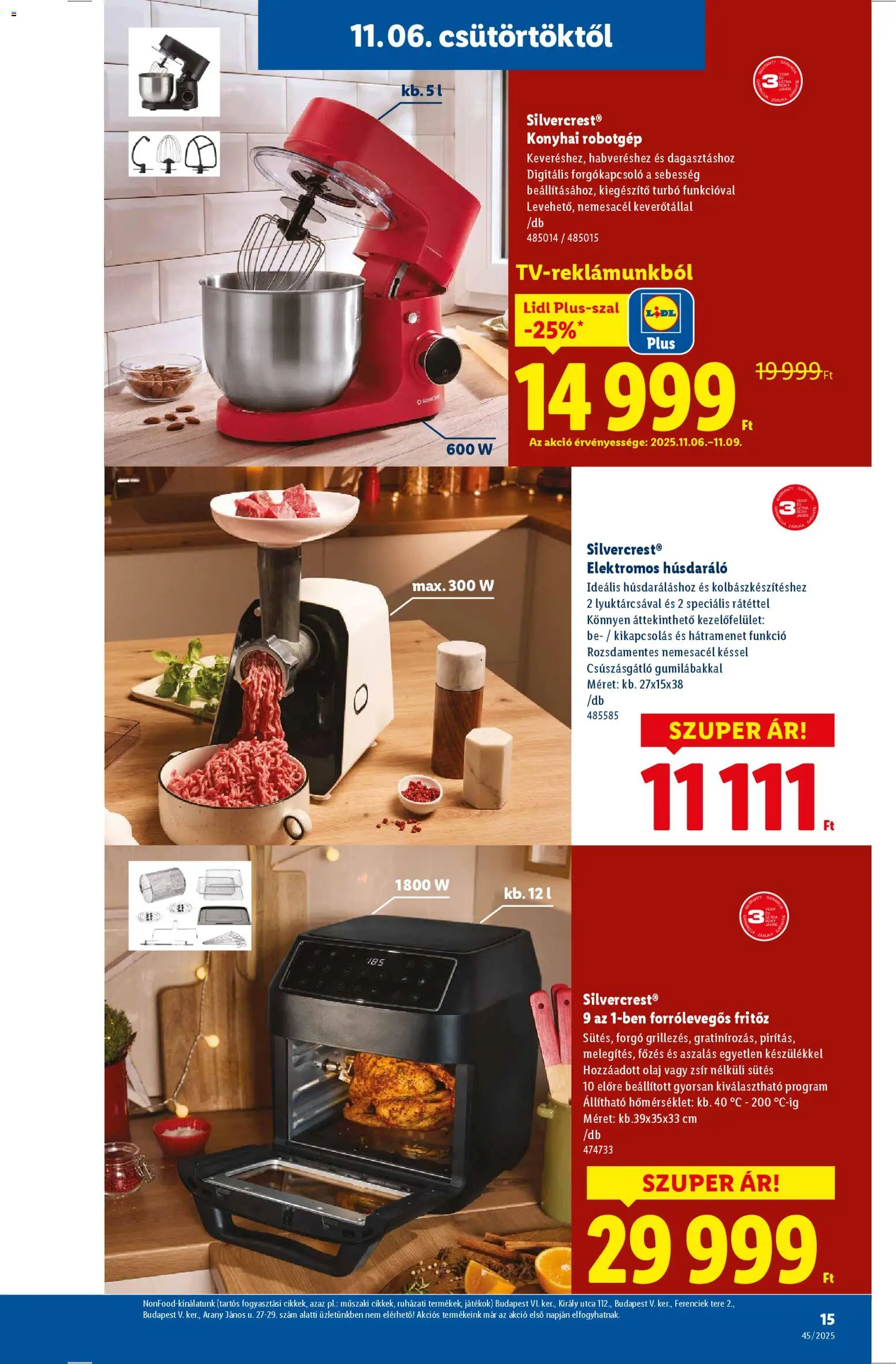 Lidl akciós ujság - amely érvényes a következő dátumtól: 06.11.2025 | Oldal: 15 | Termékek: Robotgép, Húsdaráló, Robot, Játékok