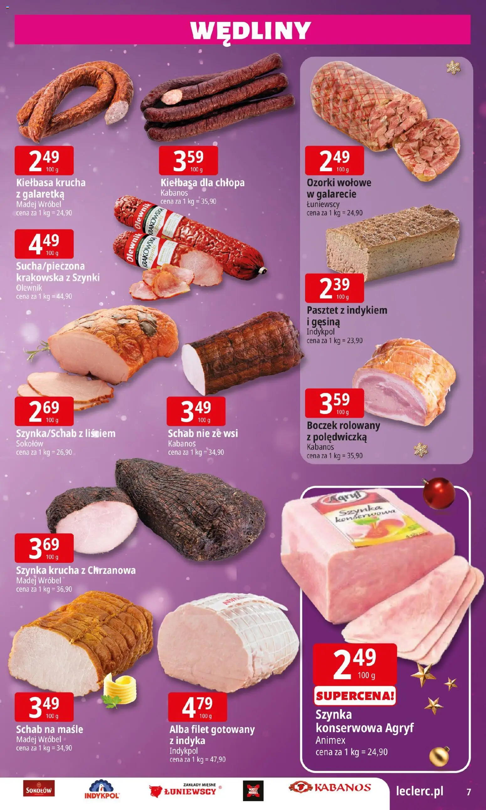 E.Leclerc Gazetka - Warszawa Bielany od 15.12.2025 | Strona: 7 | Produkty: Kiełbasa, Schab, Boczek, Wędliny