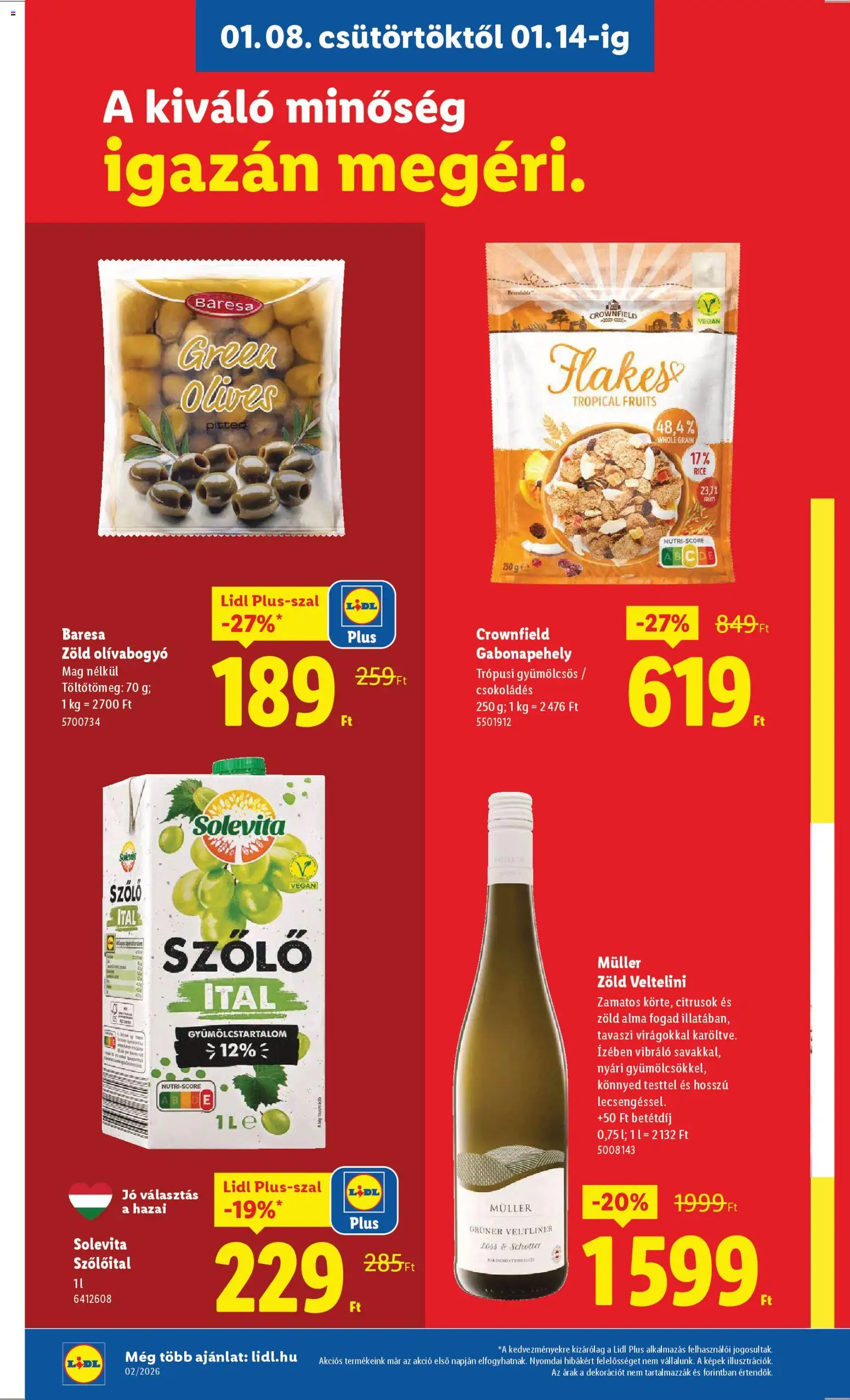 Lidl akciós ujság - amely érvényes a következő dátumtól: 08.01.2026 | Oldal: 16 | Termékek: Szőlő, Gabonapehely, Vegán, Olívabogyó