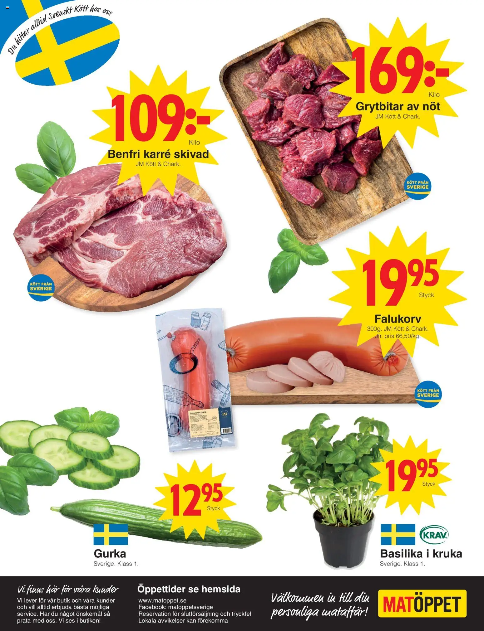 Matöppet reklamblad aktuell från 03.11.2025 | Sida: 4 | Produkter: Falukorv, Kruka, Gurka, Basilika