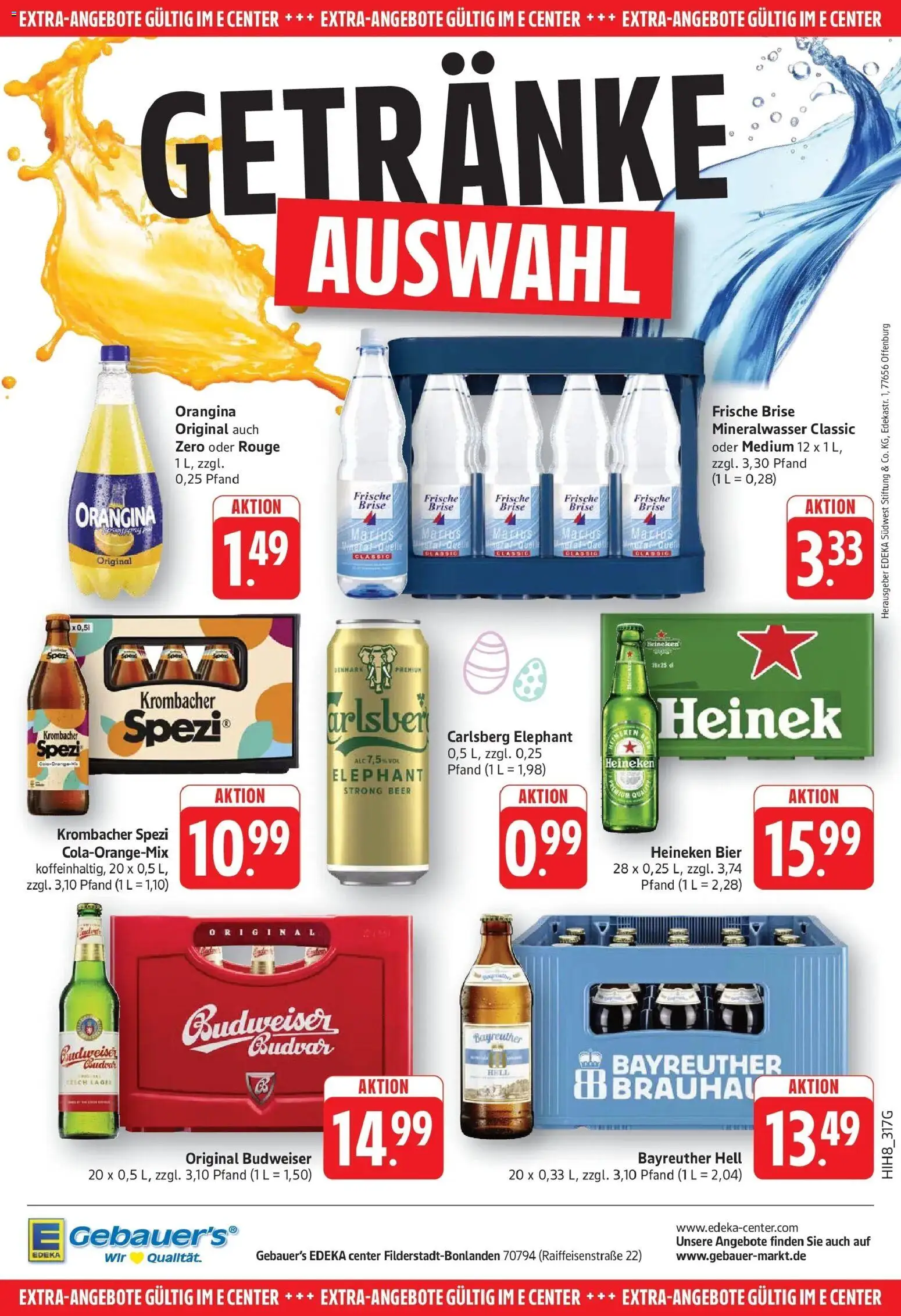 E center Prospekt Filderstadt-Bonlanden	 – gültig ab 29.03.2026 | Seite: 36 | Produkte: Bayreuther hell, Carlsberg, Heineken, Budweiser