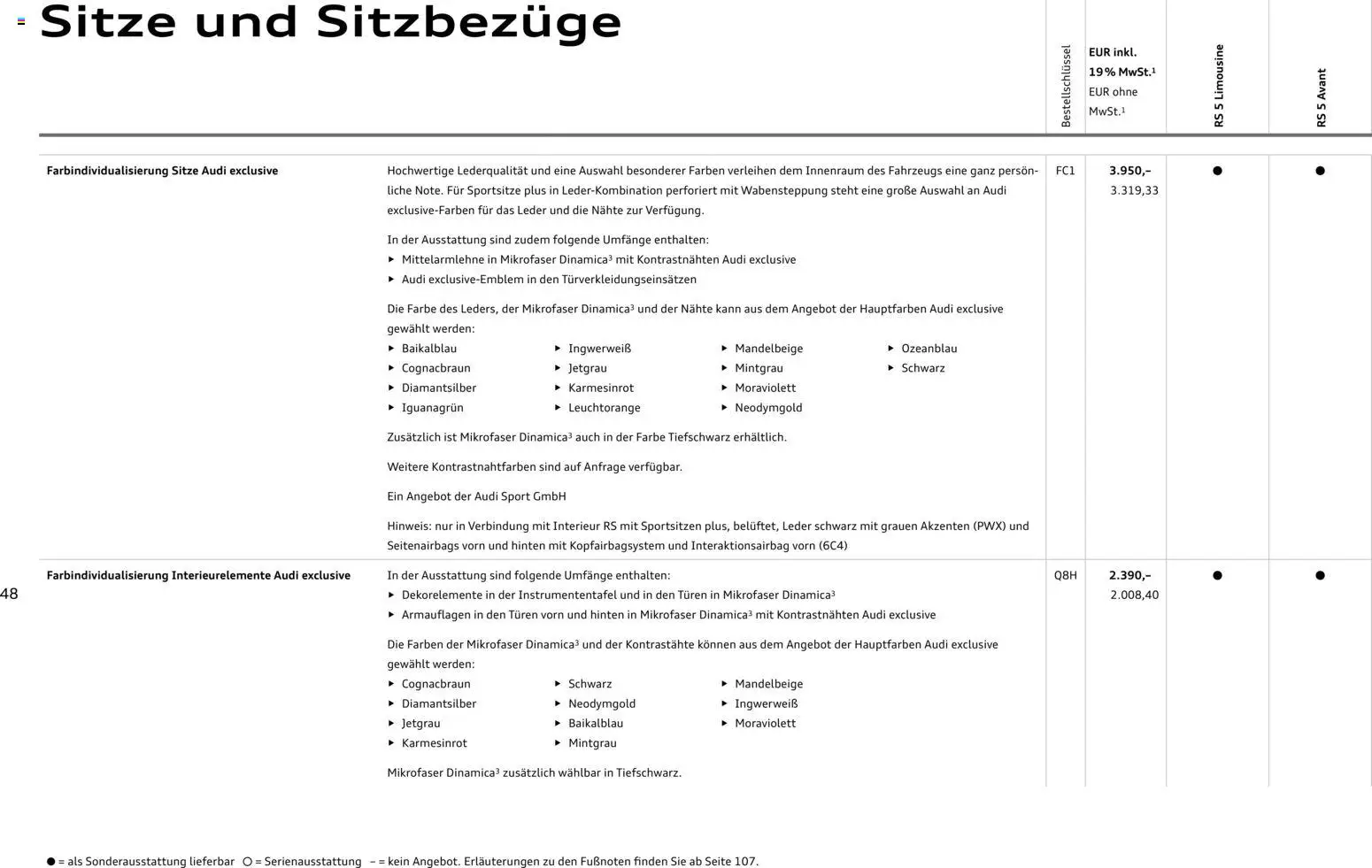 Audi RS 5 Limousine / RS 5 Avant – gültig ab 01.04.2026 | Seite: 48