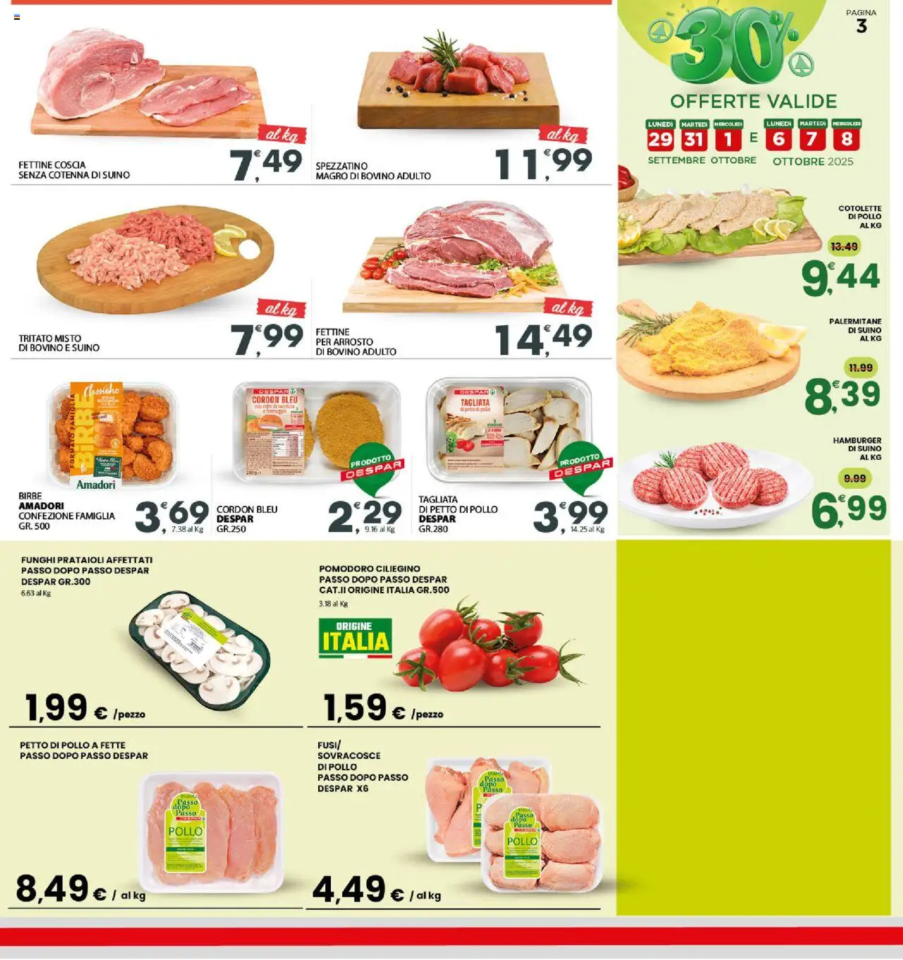 Volantino Eurospar del 29.09.2025 | Pagina: 3 | Prodotti: Bovino, Arrosto, Pomodoro, Hamburger