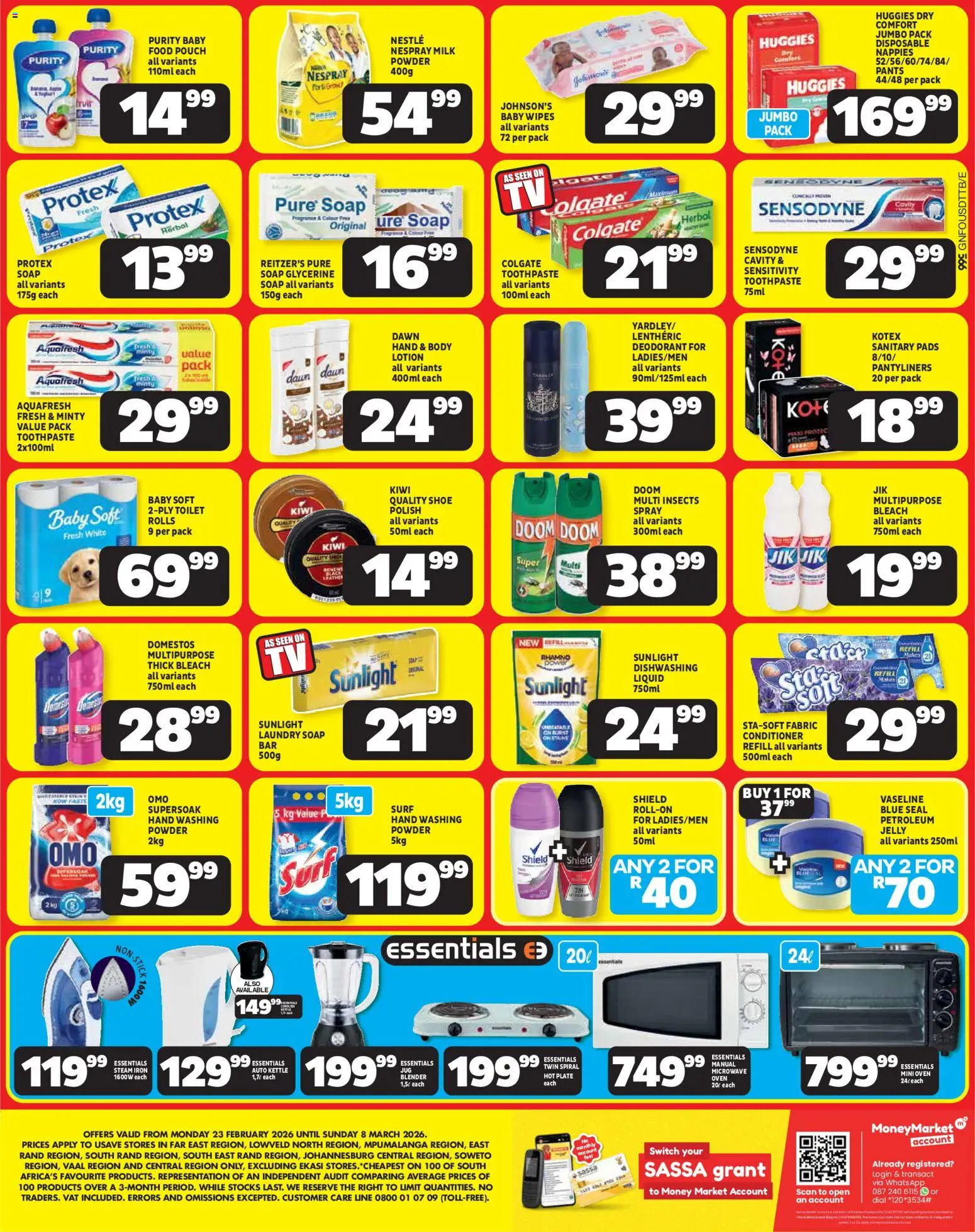 New Usave catalogue – valid from 23.02.2026 | Page: 4 | Products: Pants, Milk, Conditioner, Soap