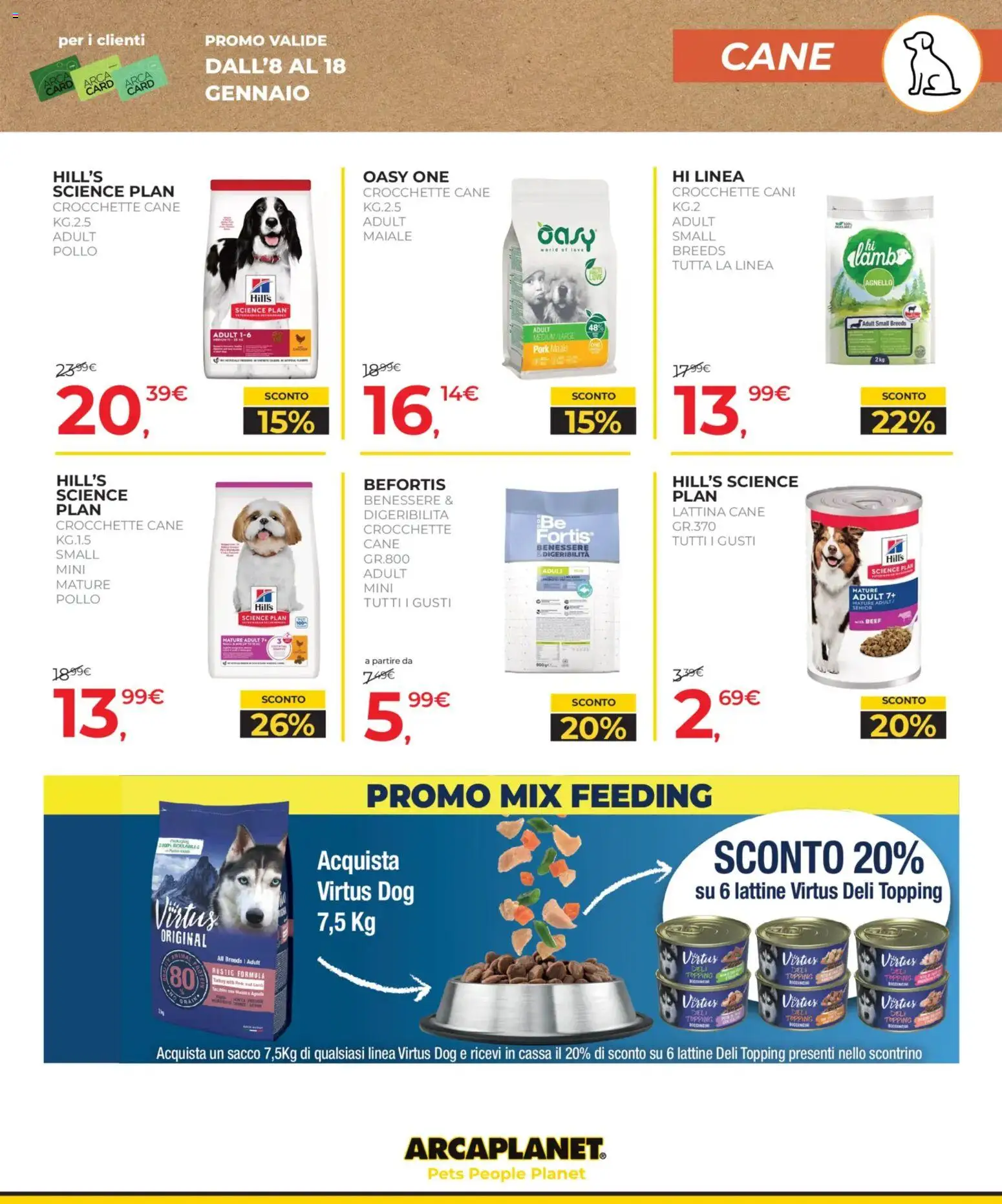 Volantino Arcaplanet del 08.01.2026 | Pagina: 9 | Prodotti: Crocchette, Crocchette cane, Agnello, Topping