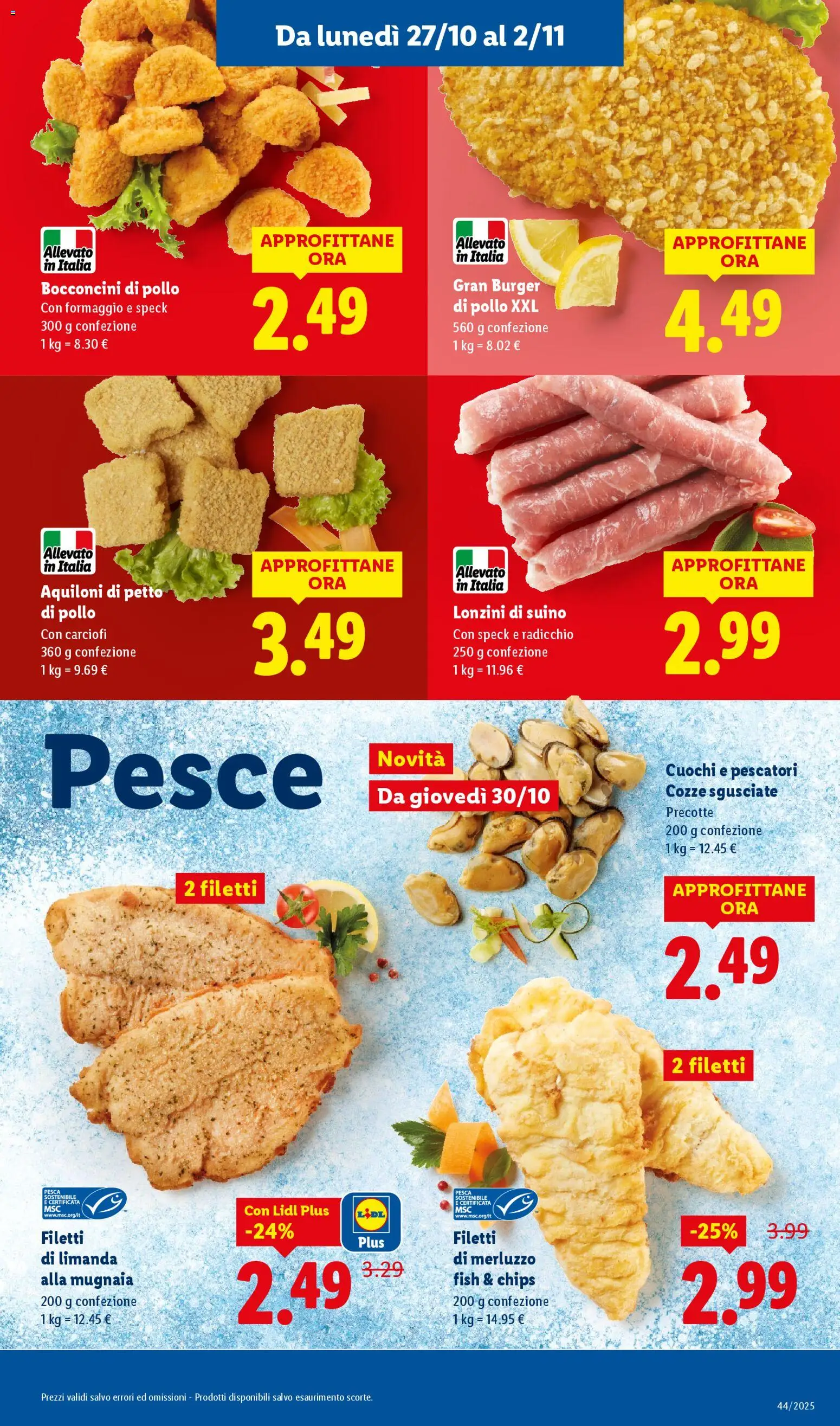 Volantino Lidl del 27.10.2025 | Pagina: 5 | Prodotti: Petto di Pollo, Pesce, Merluzzo, Formaggio