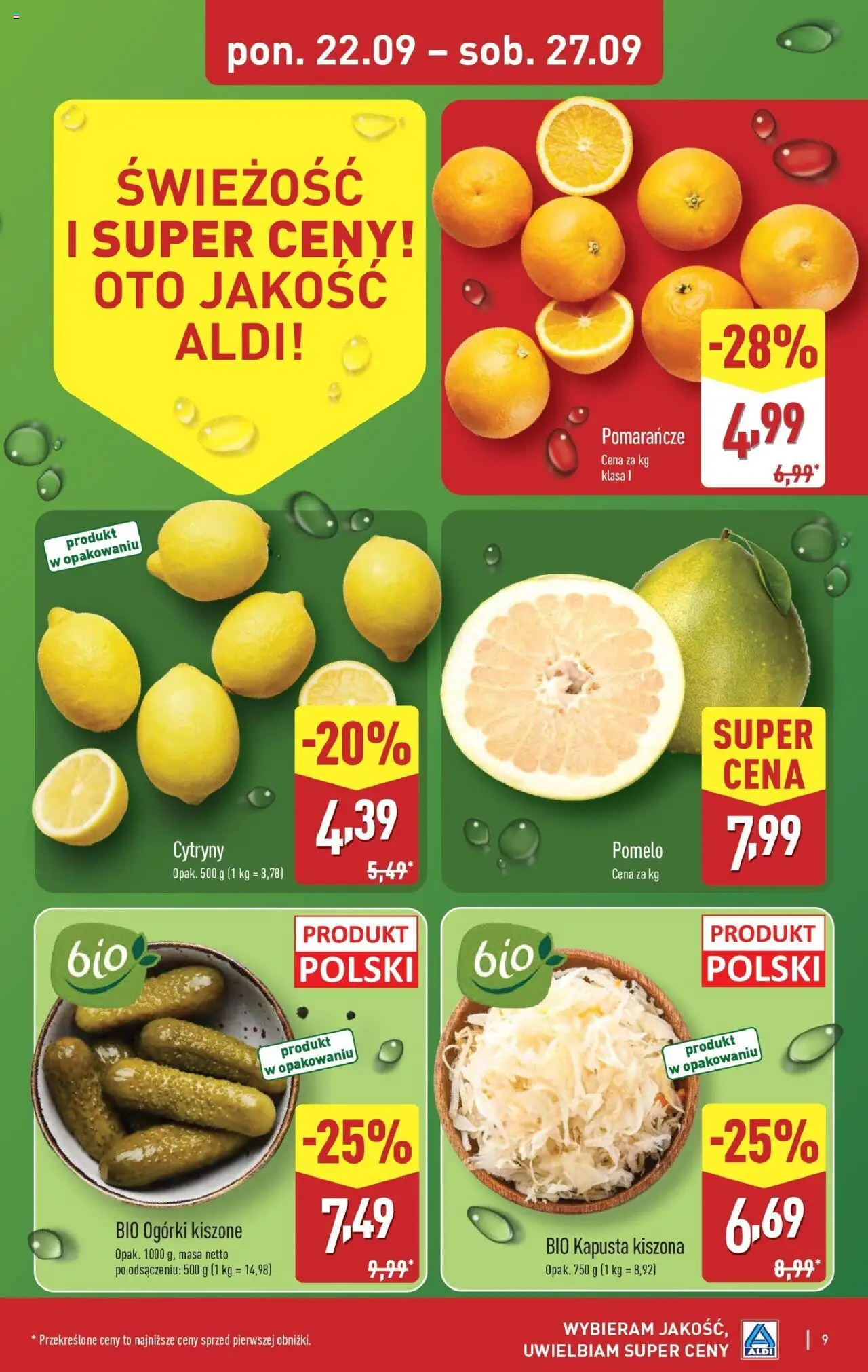Aldi Gazetka - Okazje na weekend od 25.09.2025 | Strona: 9 | Produkty: Kapusta, Pomelo, Pomarańcze, Ogórki