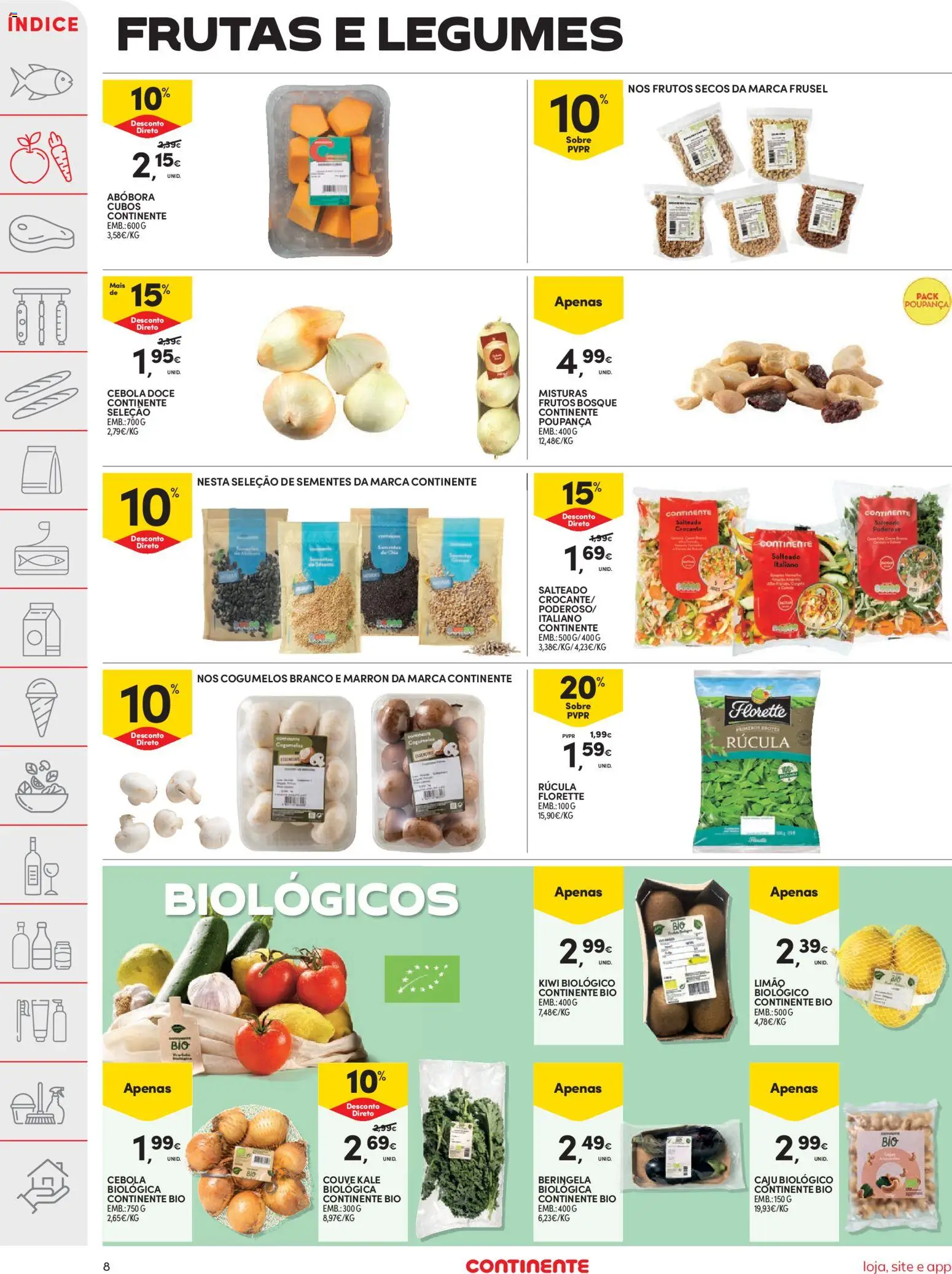 Continente folheto │ válido de 20.01.2026 | Página: 8 | Produtos: Rúcula, Abóbora, Kiwi, Cogumelos