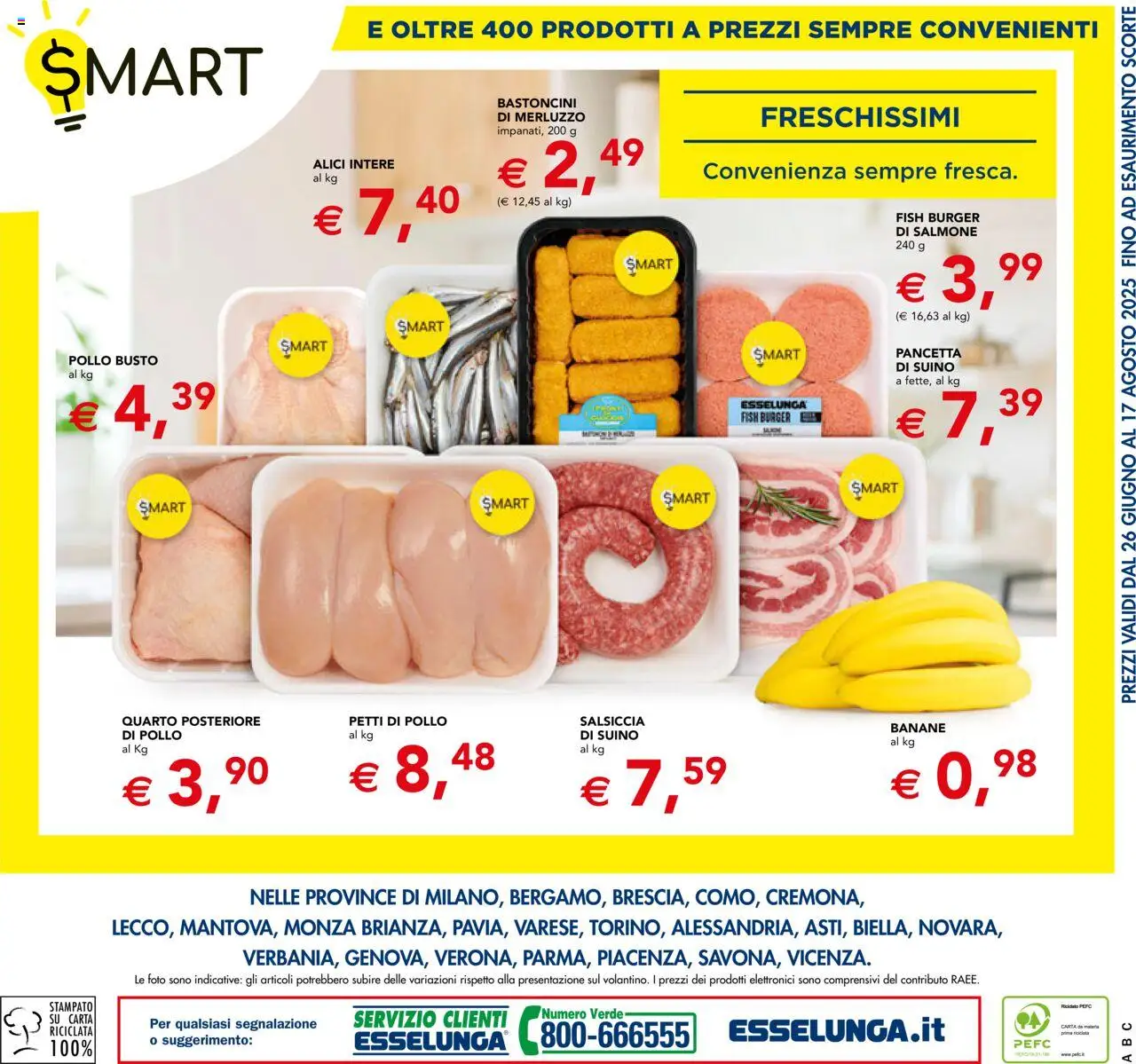 Volantino Esselunga S del 26.06.2025 | Pagina: 8 | Prodotti: Banane, Pancetta, Salsiccia, Alici
