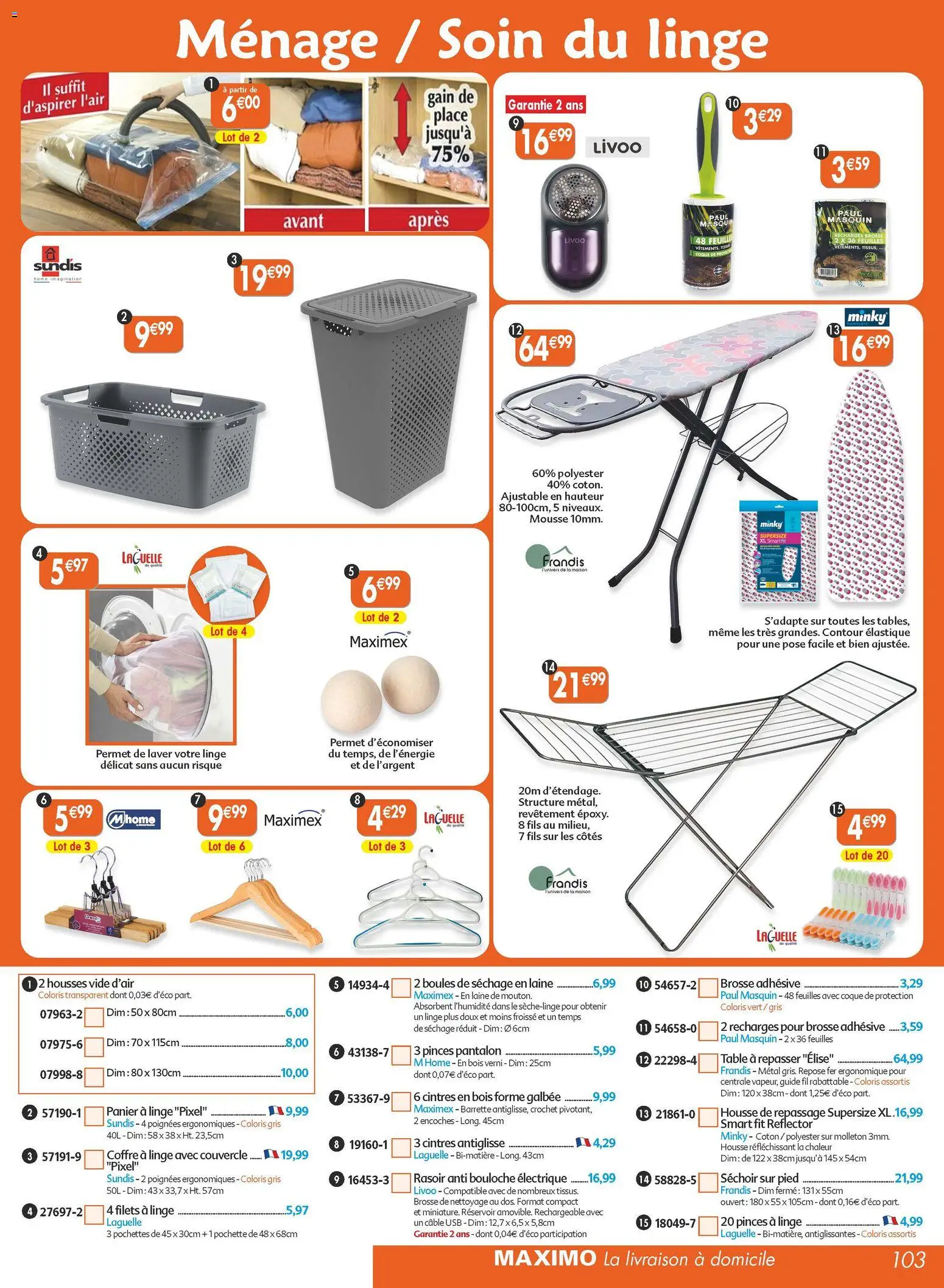 {H1} | Page: 103 | Produits: Panier à linge, Poignées, Table, Panier