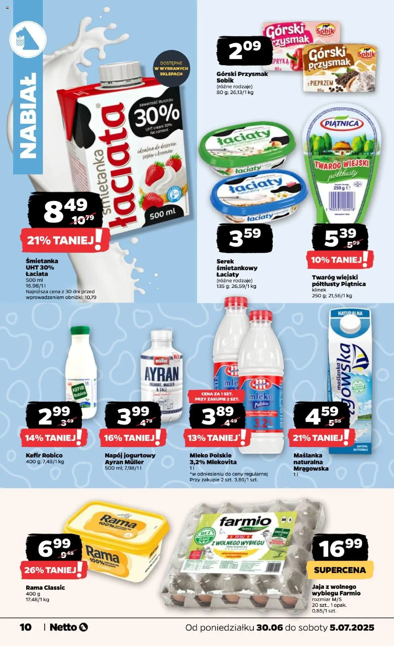 Netto gazetka - Spożywcza od 30.06.2025 | Strona: 10 | Produkty: Maślanka, Serek, Twaróg, Jaja