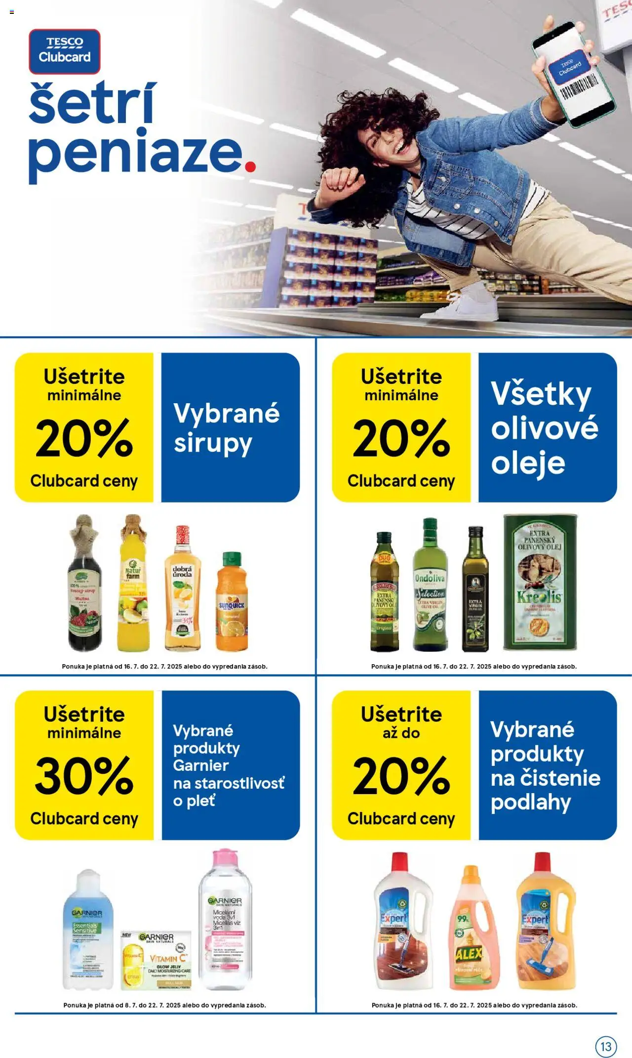Tesco Hypermarket - leták │ platný od 16.07.2025 | Strana: 13 | Produkty: Olej, Olivový olej, Sunquick, Voda