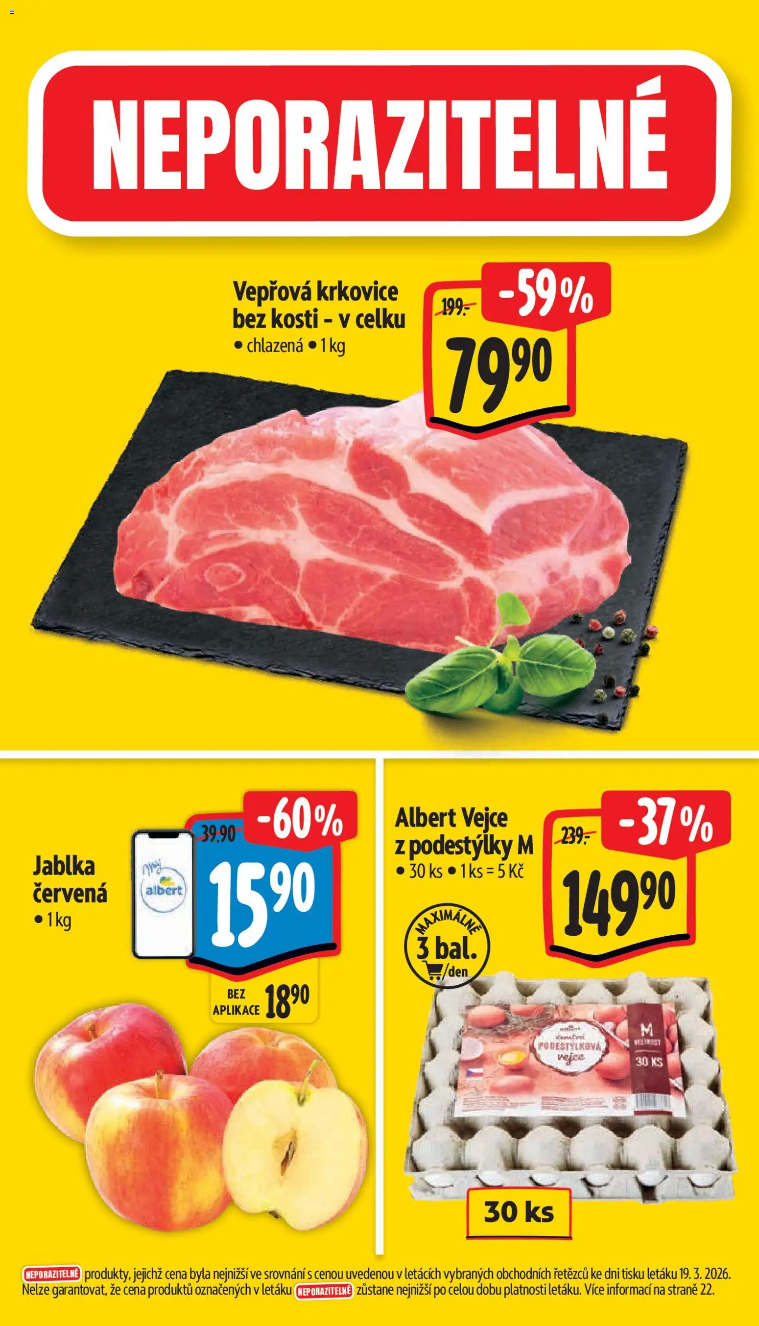Albert leták - Supermarket od 25.03.2026 | Strana: 3 | Produkty: Vejce, Jablka, Krkovice, Vepřová krkovice
