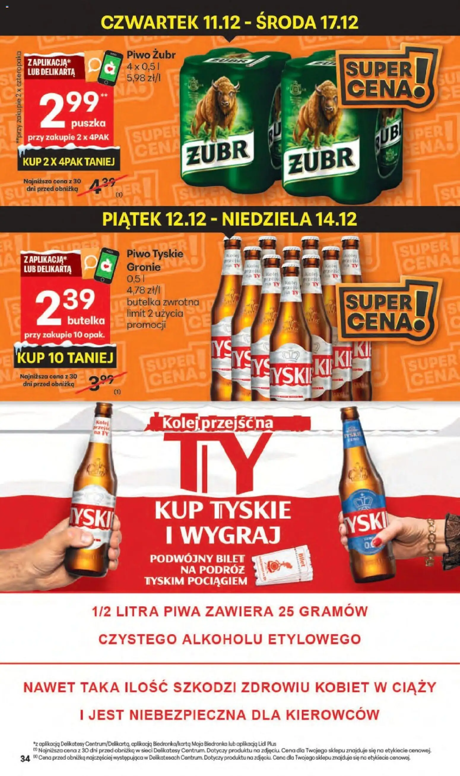 Delikatesy Centrum Gazetka - Sklepy Własne od 11.12.2025 | Strona: 34 | Produkty: Piwo żubr, Delikatesy, Tyskie, Piwo