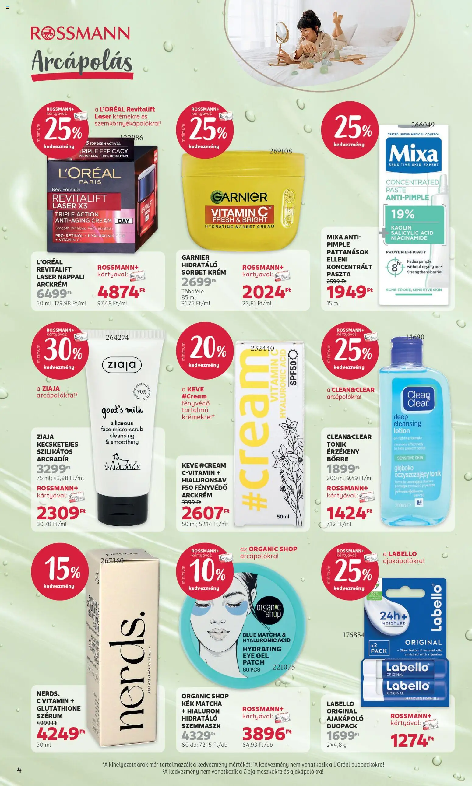 Rossmann akciós ujság - amely érvényes a következő dátumtól: 20.04.2026 | Oldal: 4 | Termékek: Tonic, Arckrém, Vitamin c, Fényvédő