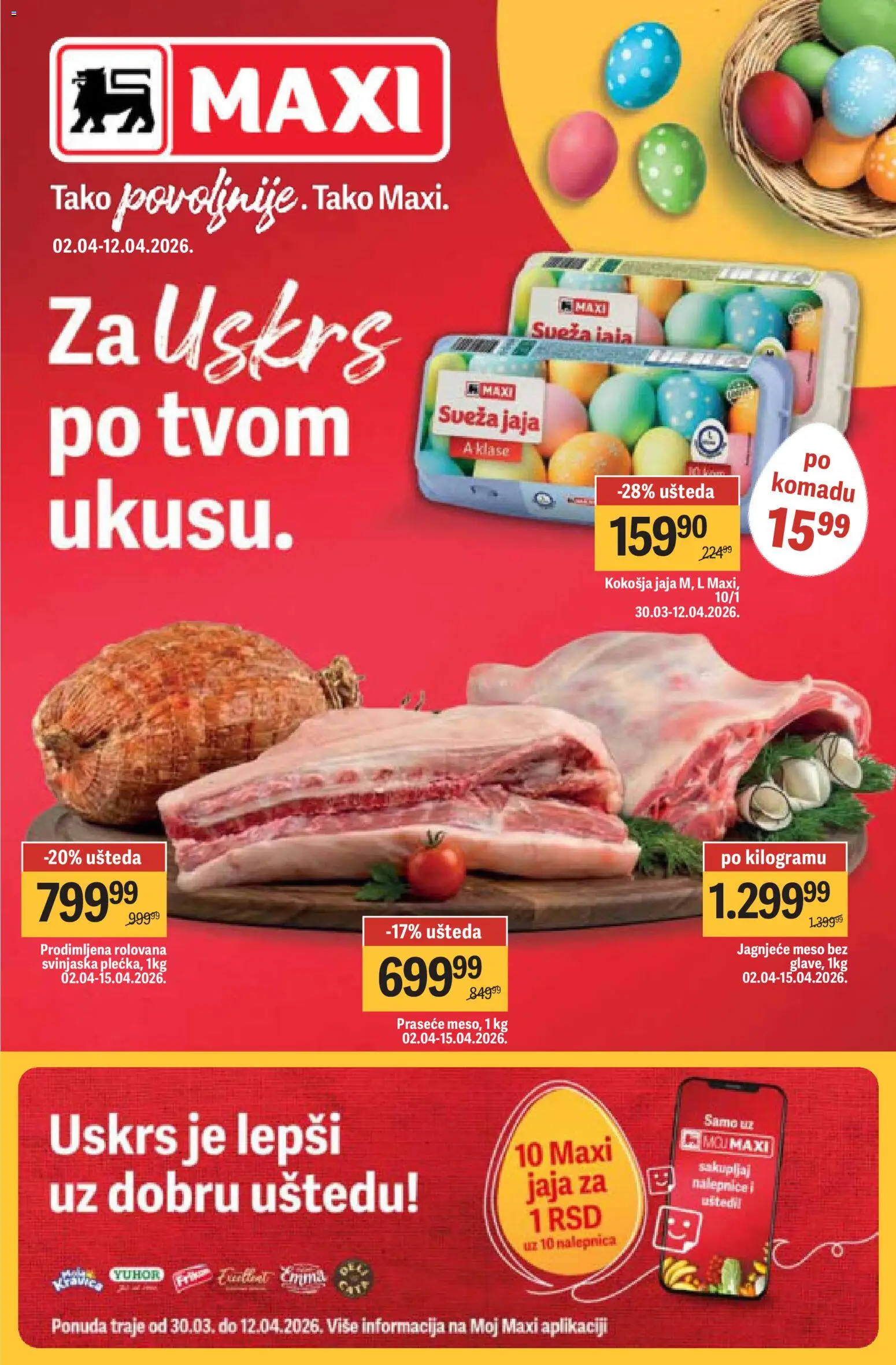 Maxi katalog - važi od 02.04.2026 | Strana: 1 | Proizvode: Jagnjeće meso, Jaja
