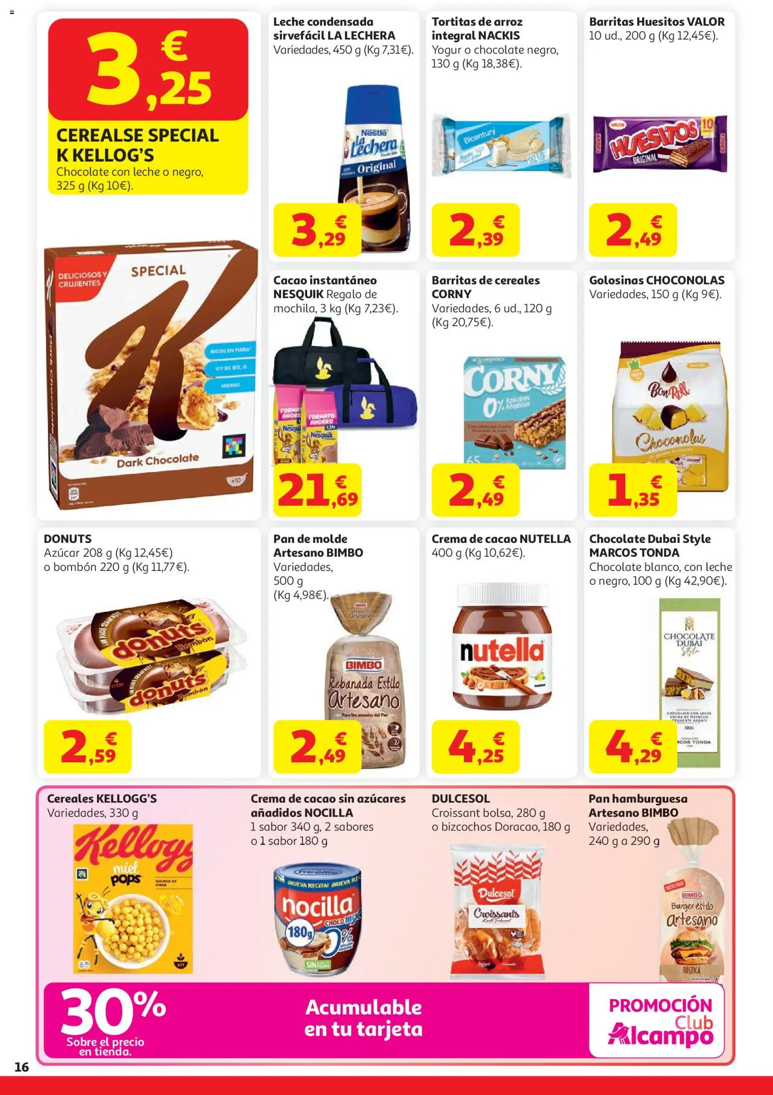 Alcampo HG Nacional │ válido desde el 21.04.2026 | Página: 16 | Productos: Arroz, Croissant, Golosinas, Pan de molde