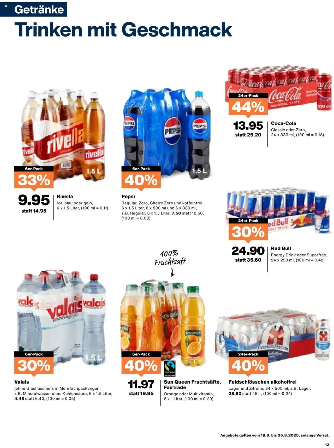Migros Aktionen ab 19.08.2025 | Seite: 13 | Produkte: Ridge, Red bull, Coca Cola, Mineralwasser