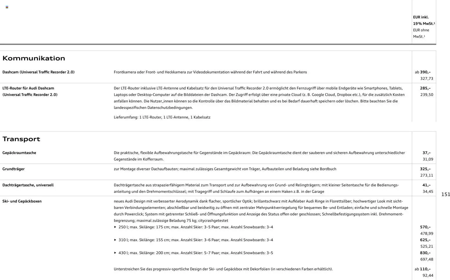 Audi A6 – gültig ab 28.10.2025 | Seite: 151