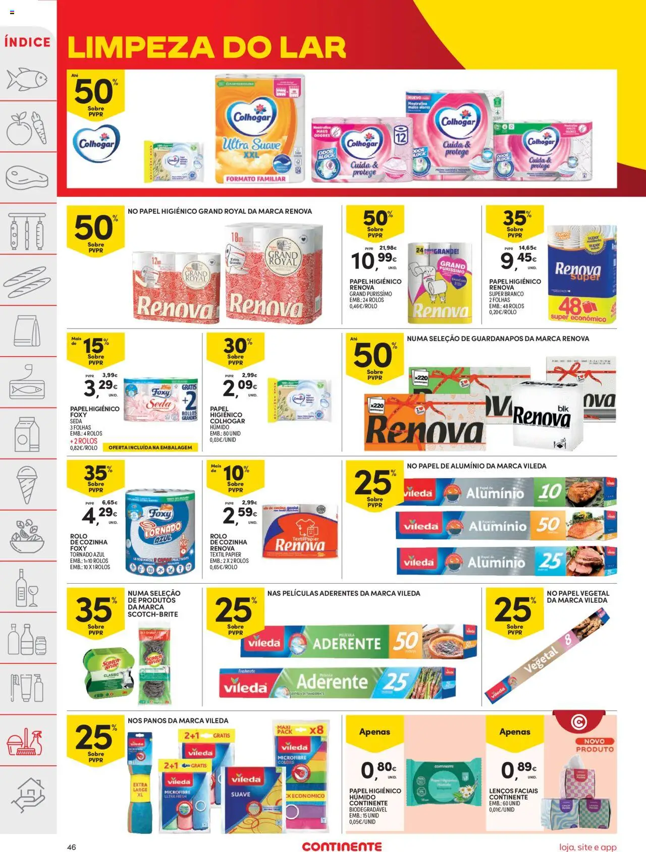 Continente folheto │ válido de 14.10.2025 | Página: 46 | Produtos: Esfregão, Papel higiénico, Guardanapos, Papel de alumínio