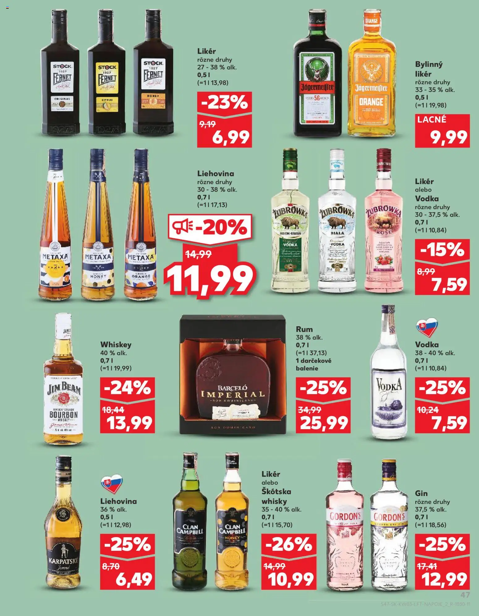 Nové Kaufland akcie – leták je platný od 15.01.2026 | Strana: 47 | Produkty: Gin, Whisky, Fernet Stock, Rum