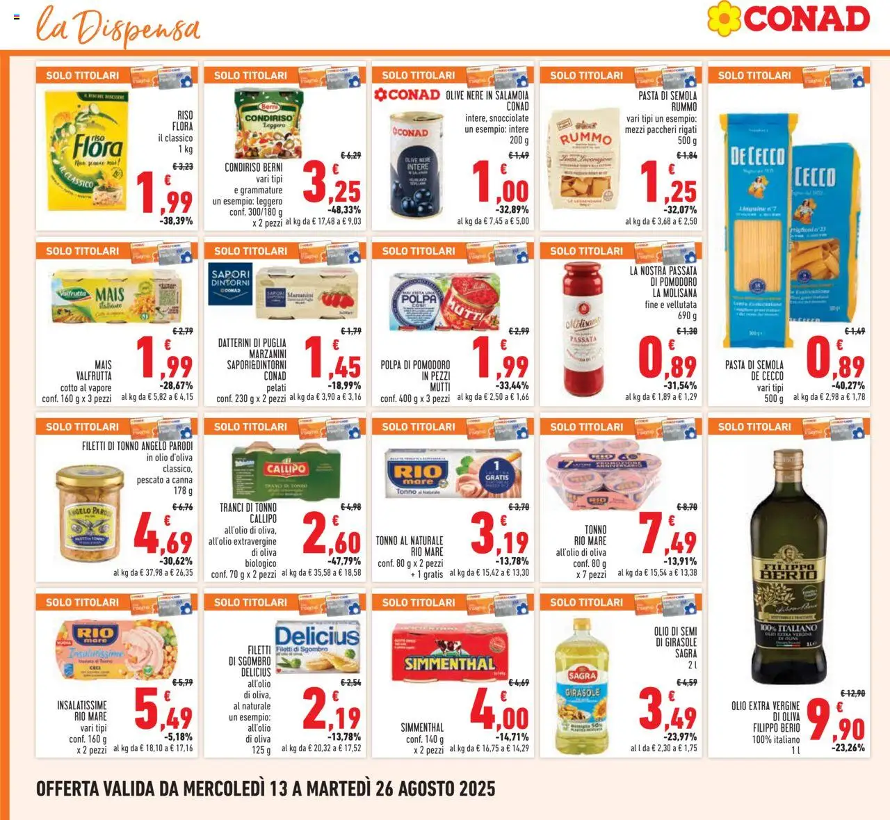 Volantino Conad del 13.08.2025 | Pagina: 12 | Prodotti: Olive, Tonno al naturale, Paccheri, Olio di semi di girasole