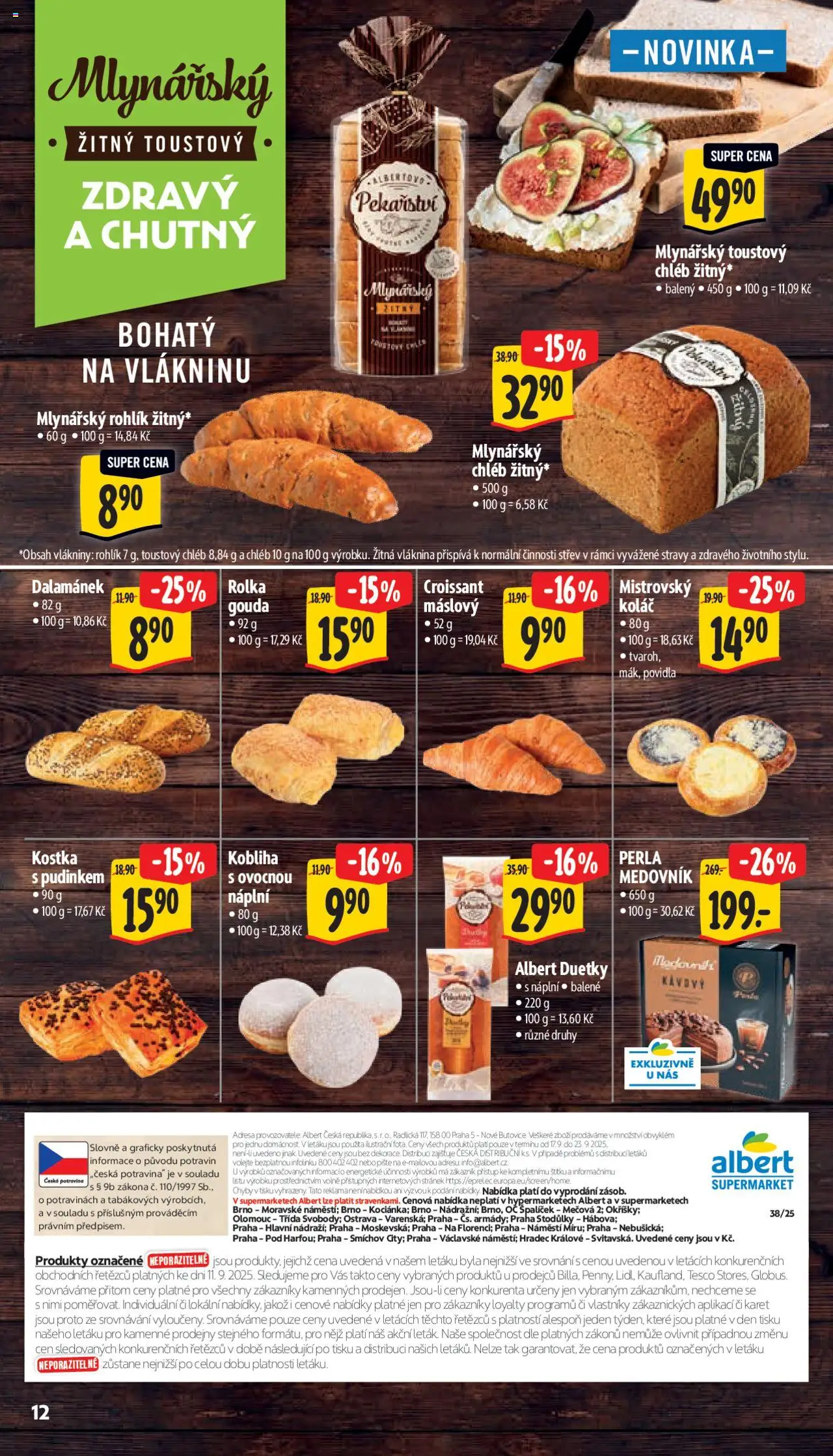Albert leták - Supermarket od 17.09.2025 | Strana: 19 | Produkty: Gouda, Croissant, Mlynářský chléb, Dalamánek