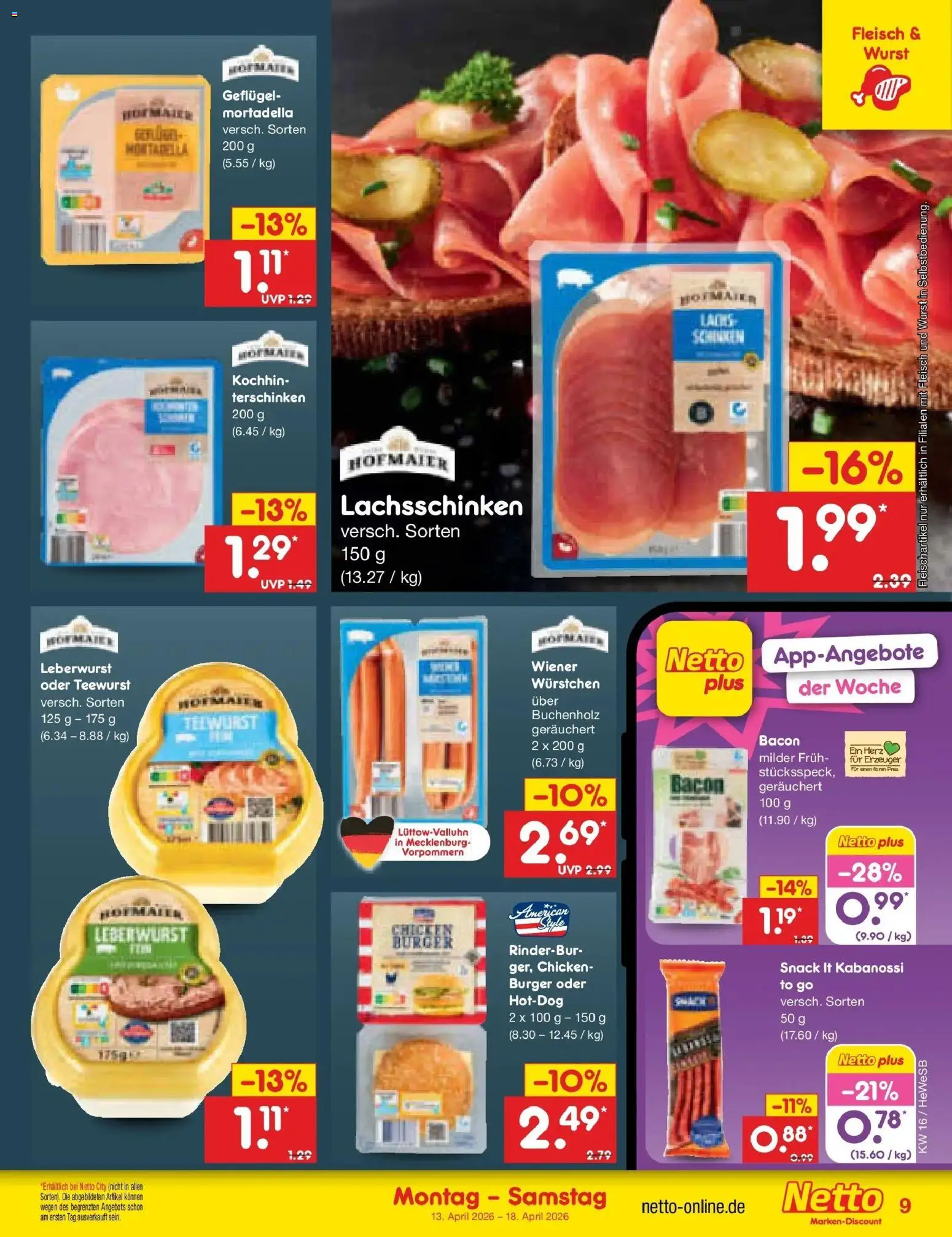 Netto Marken-Discount Prospekt Hamburg	 – gültig ab 13.04.2026 | Seite: 11 | Produkte: Burger, Lachs, Wurst, Fleisch