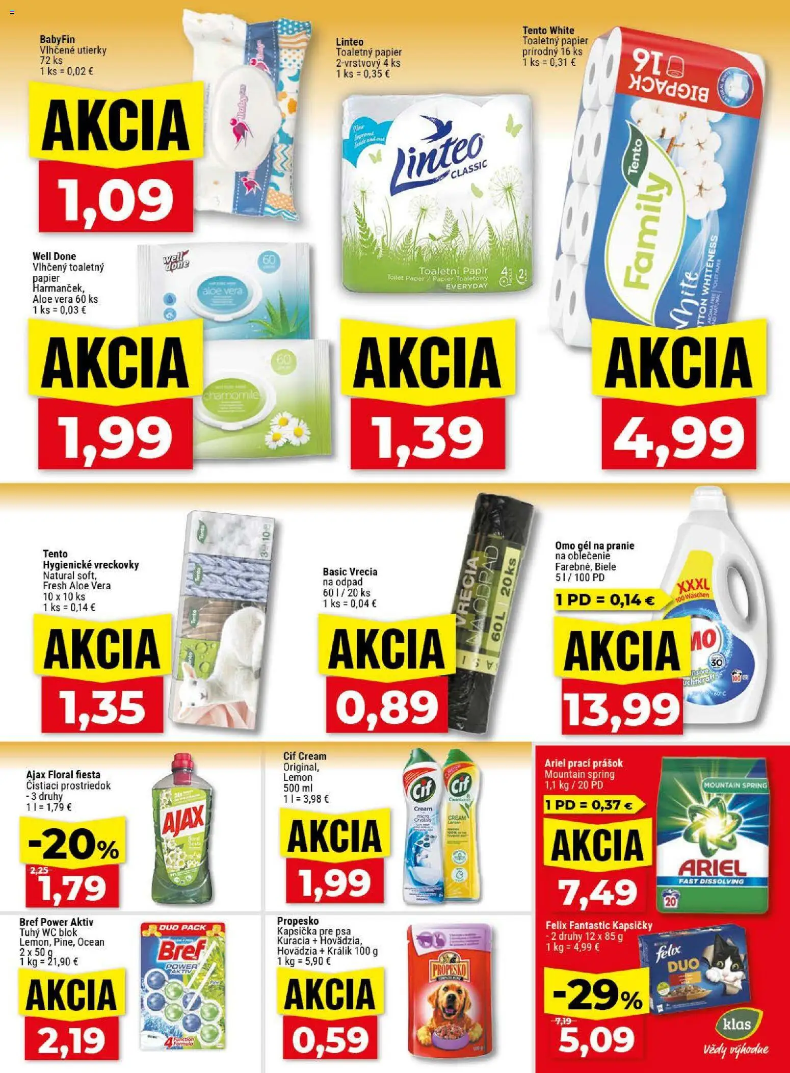 Nové Klas akcie – leták je platný od 13.04.2026 | Strana: 26 | Produkty: Wc, Toaletný papier, Wc blok, Cif