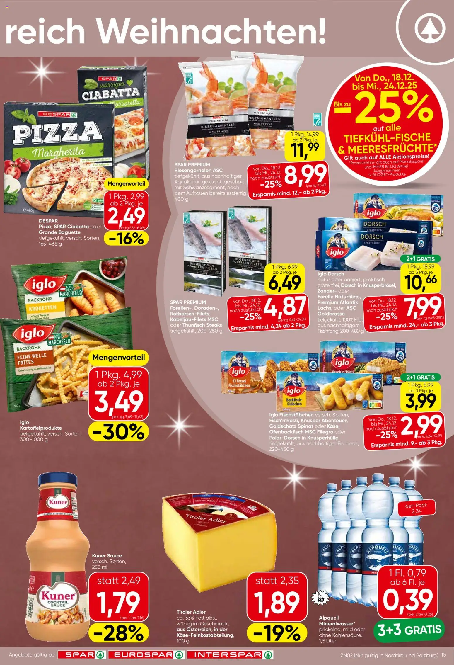 Spar Flublatt - Salzburg gültig ab 18.12.2025 | Seite: 15 | Produkte: Meeresfrüchte, Jääkaappipakastin, Pizza