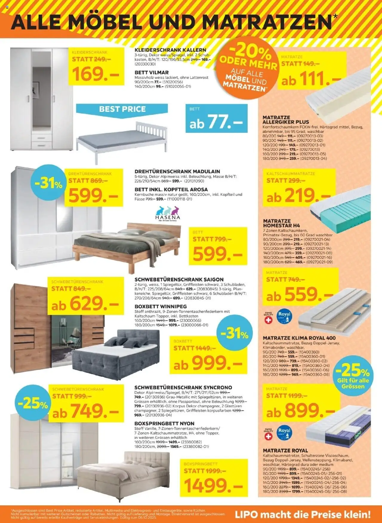 Lipo Aktionen – gültig ab 22.09.2025 | Seite: 3 | Produkte: Matratze, Kleiderschrank, Drehtürenschrank, Bett