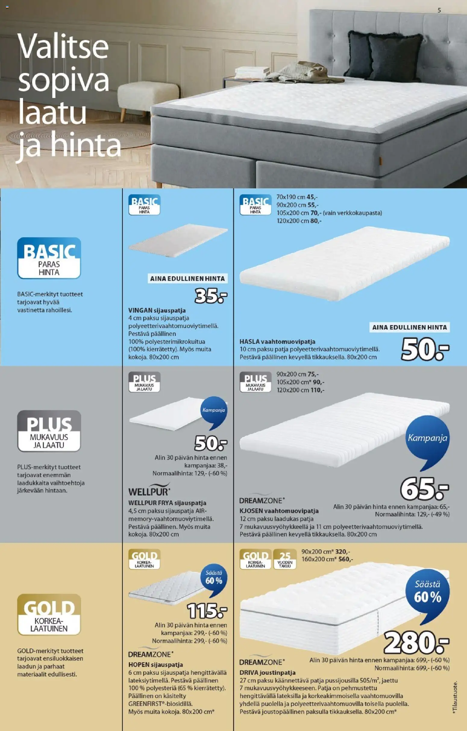 JYSK - Tarjoukset – voimassa 15.01.2026 alkaen | Sivu: 5 | Tuotteet: Vaahtomuovipatja, Patja