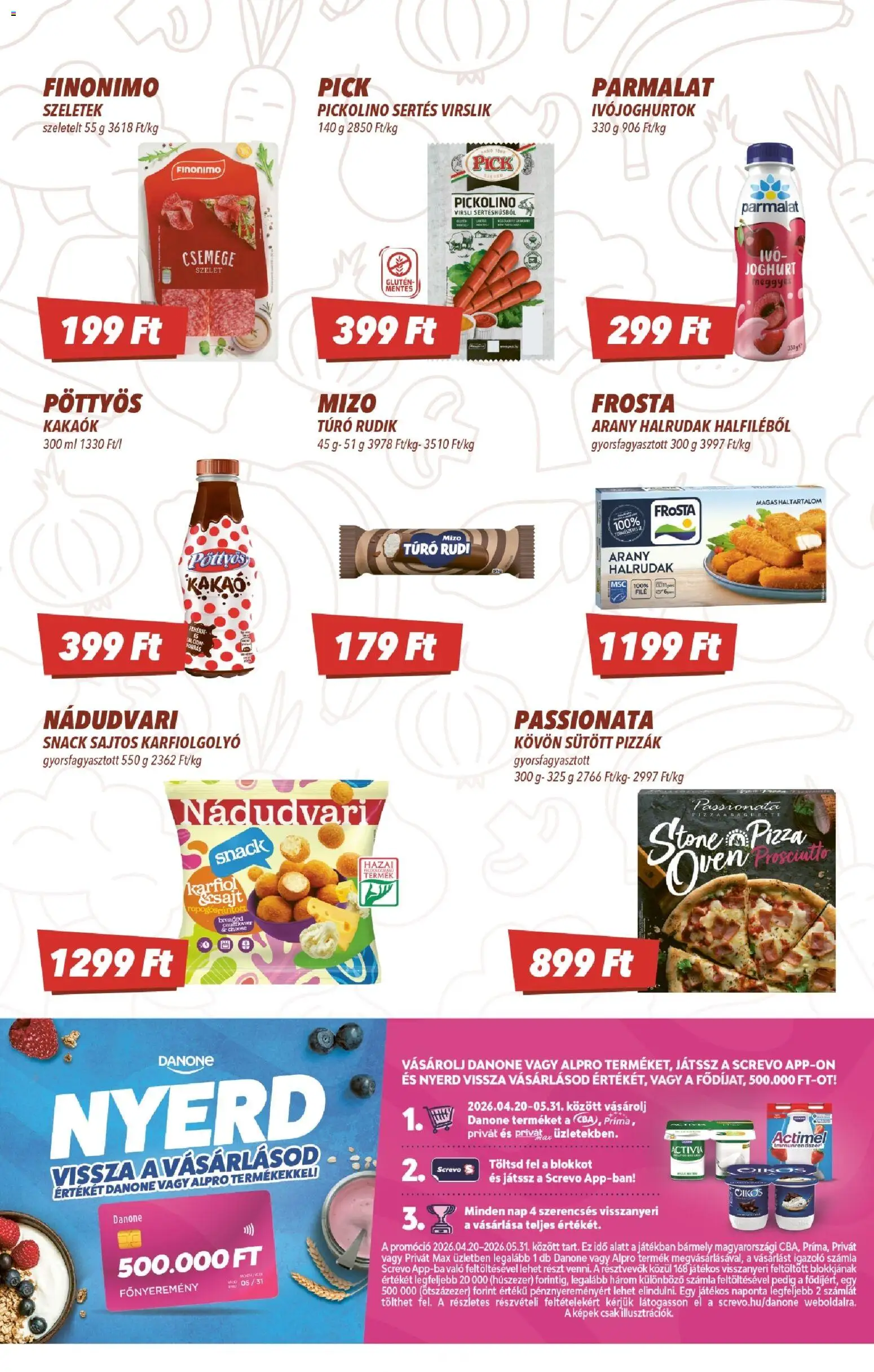 CBA akciós ujság - amely érvényes a következő dátumtól: 23.04.2026 | Oldal: 2 | Termékek: Karfiol, Fehérje, Joghurt, Pizza