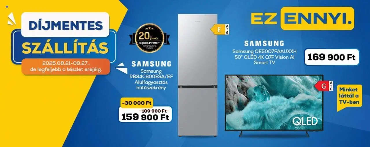 Euronics akciós ujság - amely érvényes a következő dátumtól: 21.08.2025 | Oldal: 2 | Termékek: Hűtőszekrény, TV, Smart tv, Samsung
