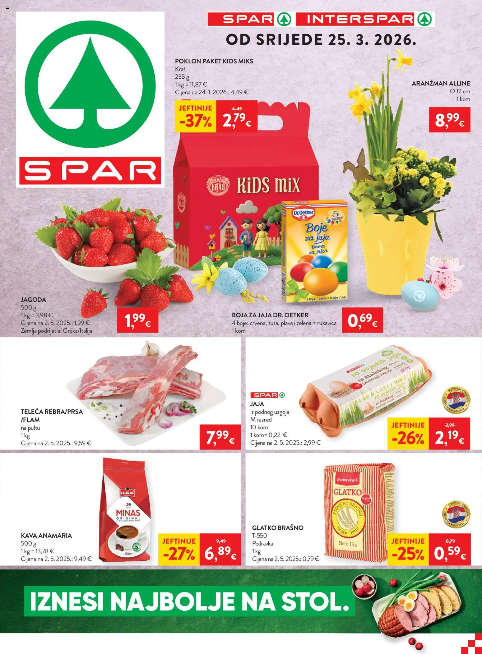 Spar katalog | vrijedi od 25.03.2026 | Stranica: 1 | Proizvodi: Jaja, Kava, Podravka, Brašno