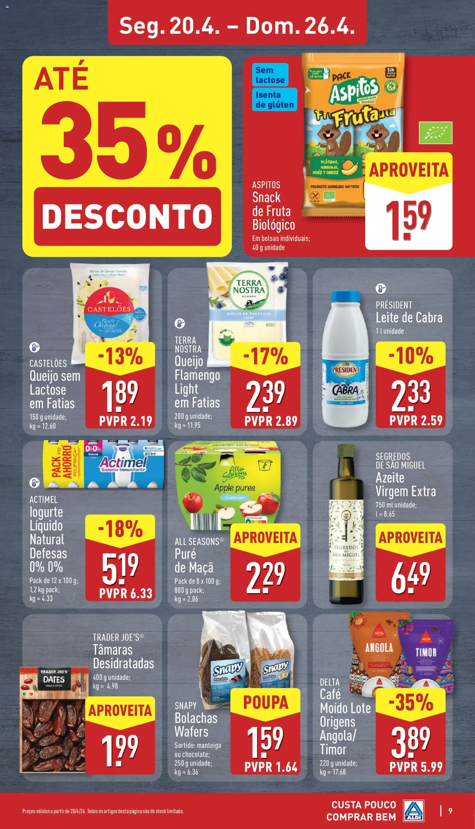 Aldi folheto │ válido de 20.04.2026 | Página: 9 | Produtos: Azeite, Leite, Manteiga, Tâmaras