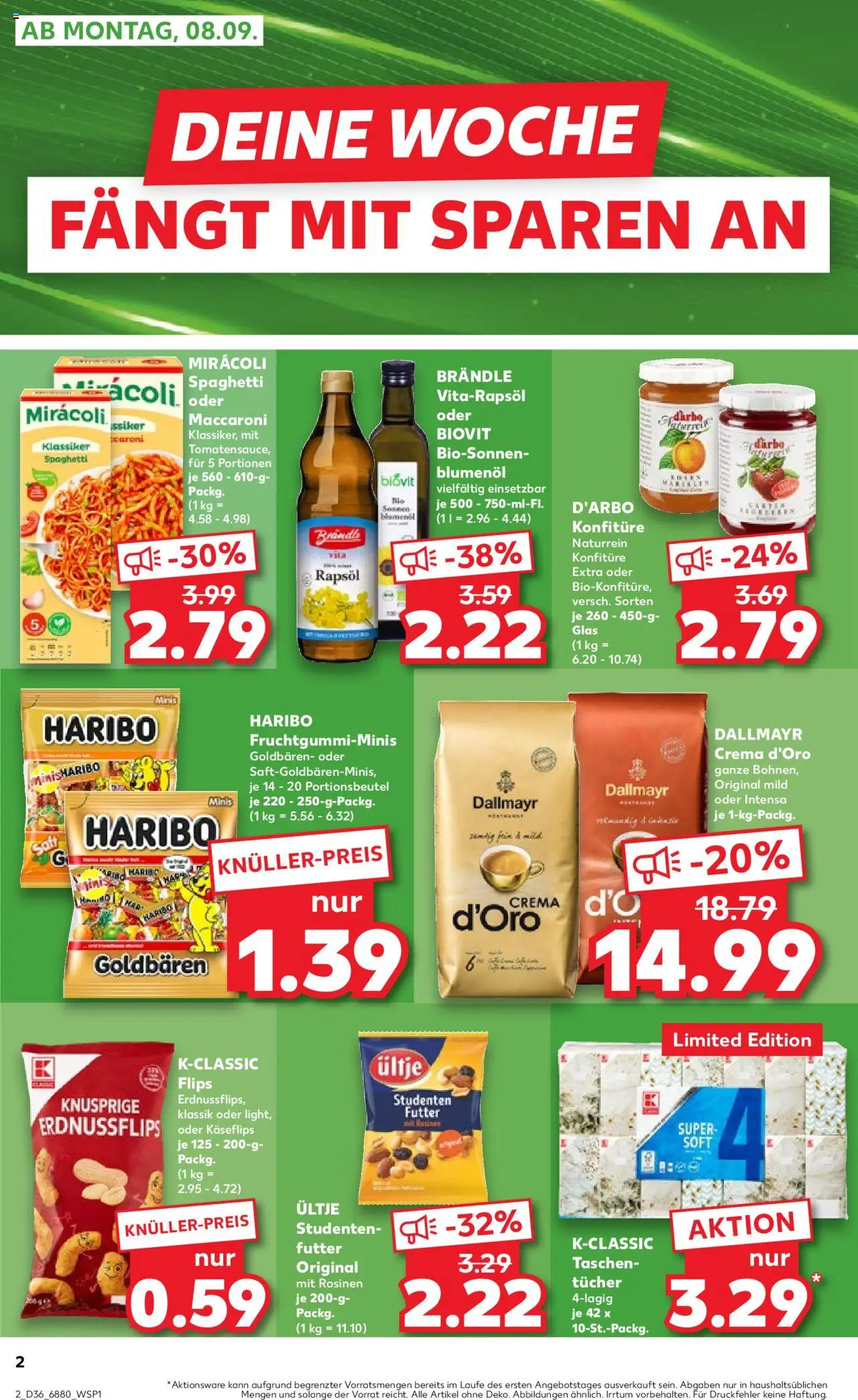 Kaufland prospekt Völklingen	 – gültig ab 07.09.2025 | Seite: 2 | Produkte: Haribo, Rapsöl, Rosinen, Dallmayr