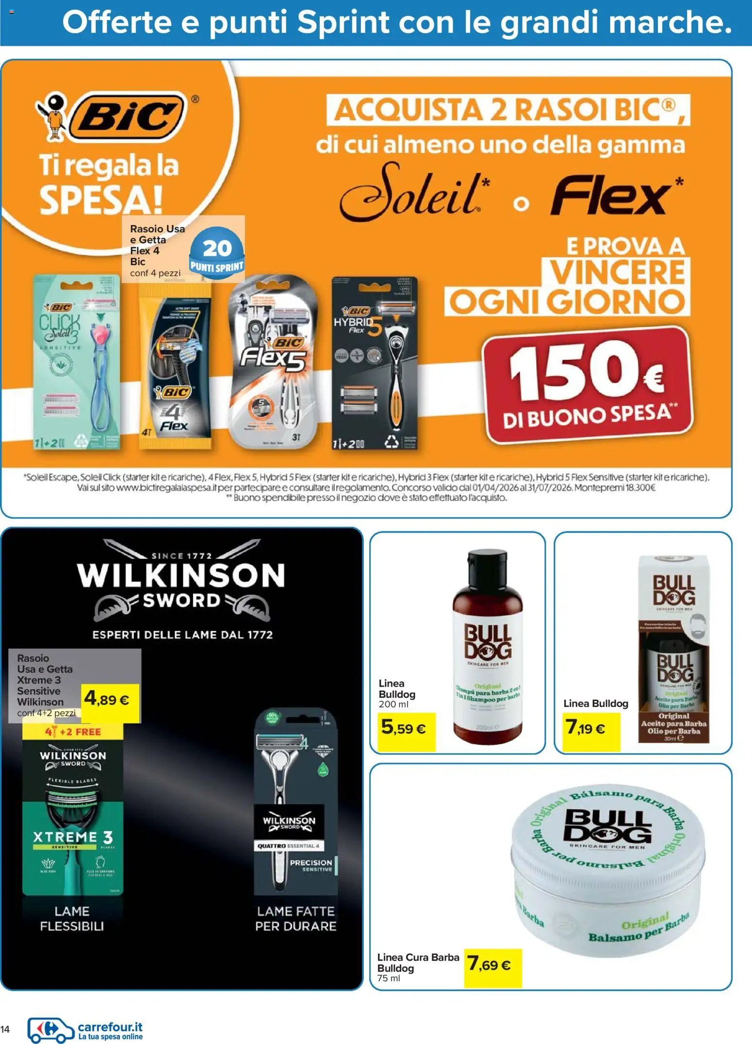 Volantino Carrefour del 07.04.2026 | Pagina: 14 | Prodotti: Shampoo, Balsamo, Rasoio, Olio