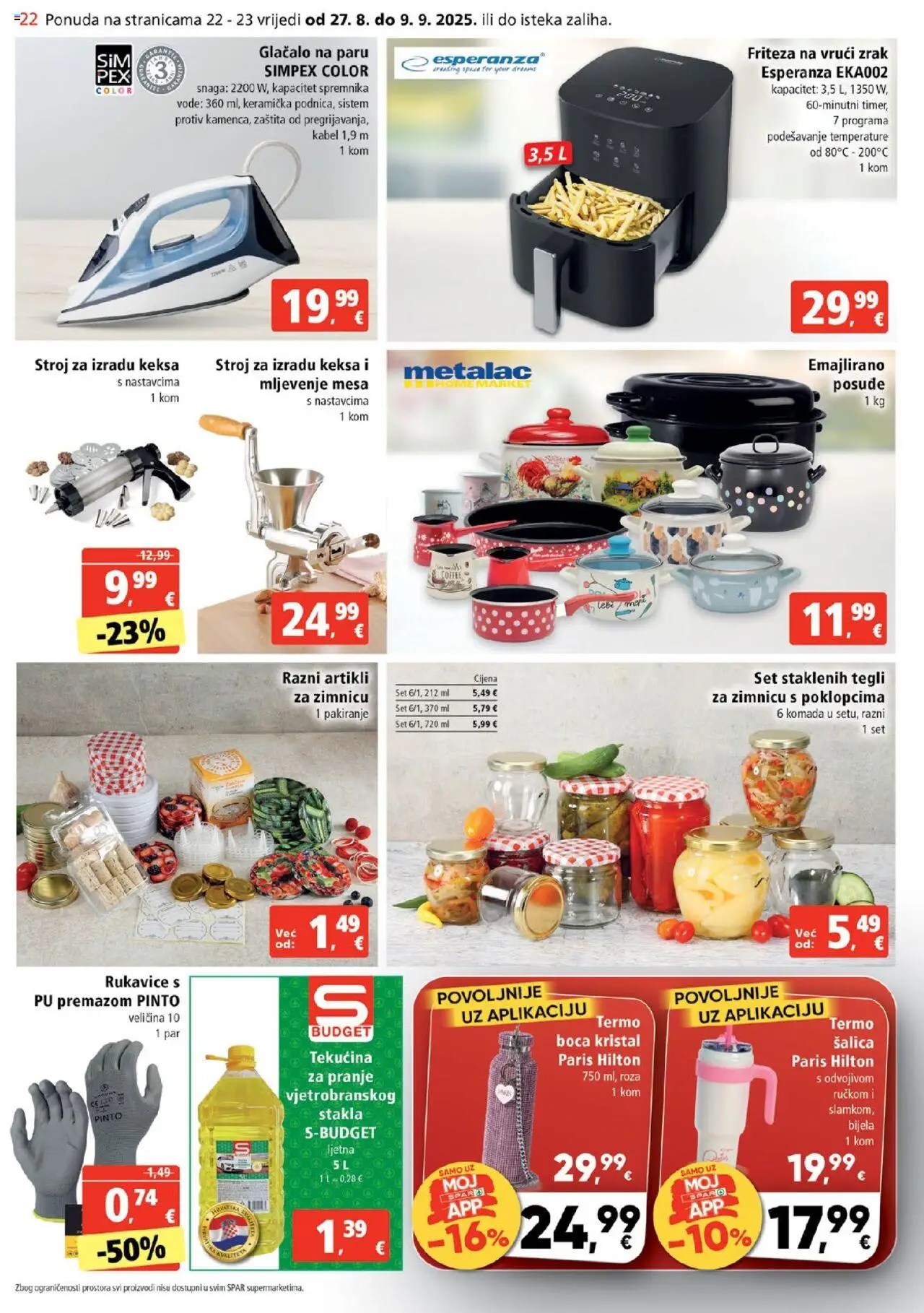 Spar katalog | vrijedi od 27.08.2025 | Stranica: 22 | Proizvodi: Rukavice, Šalica, Kabel, Friteza na vrući zrak
