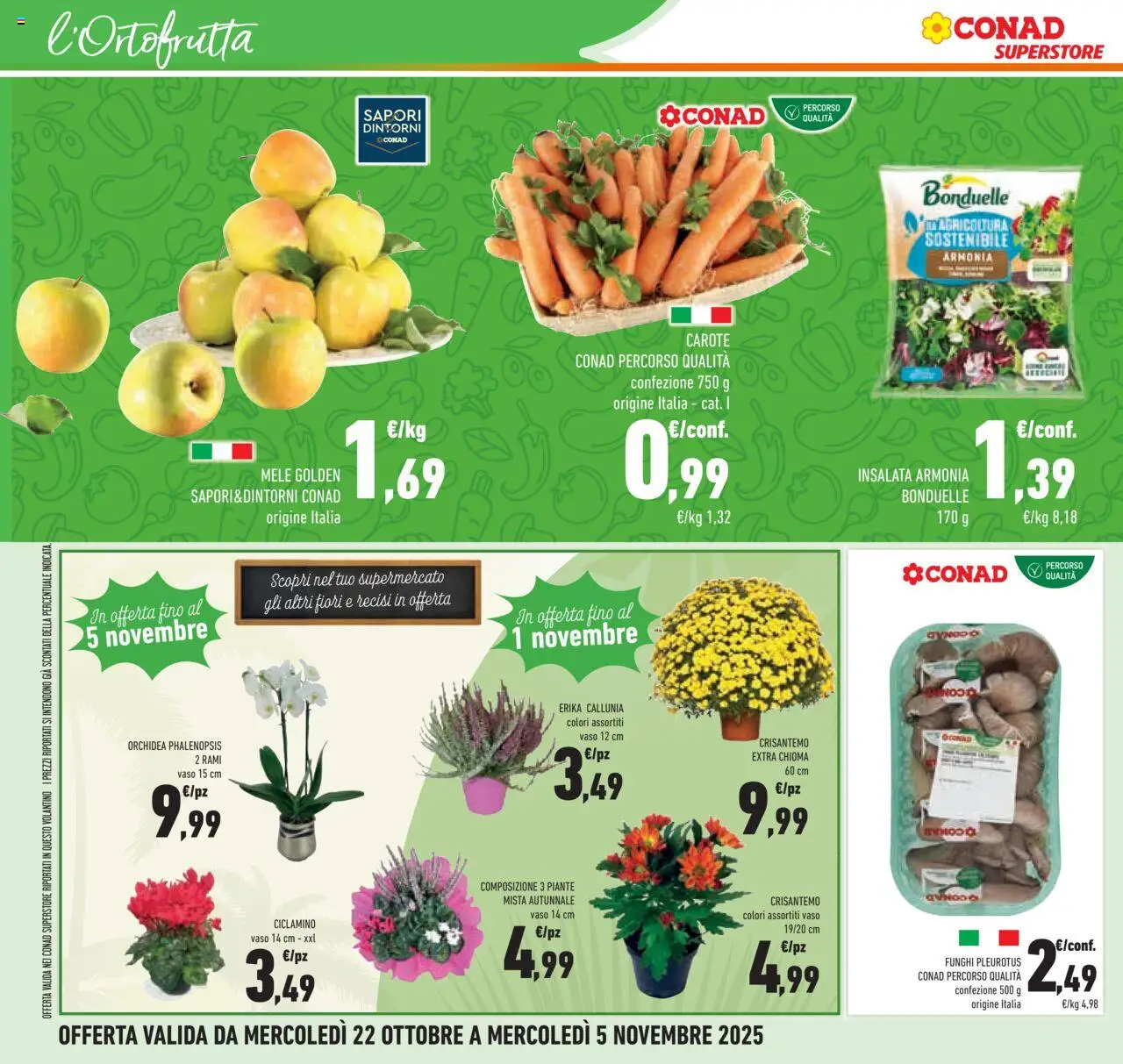 Volantino Conad del 22.10.2025 | Pagina: 28 | Prodotti: Mele, Insalata, Carote, Funghi
