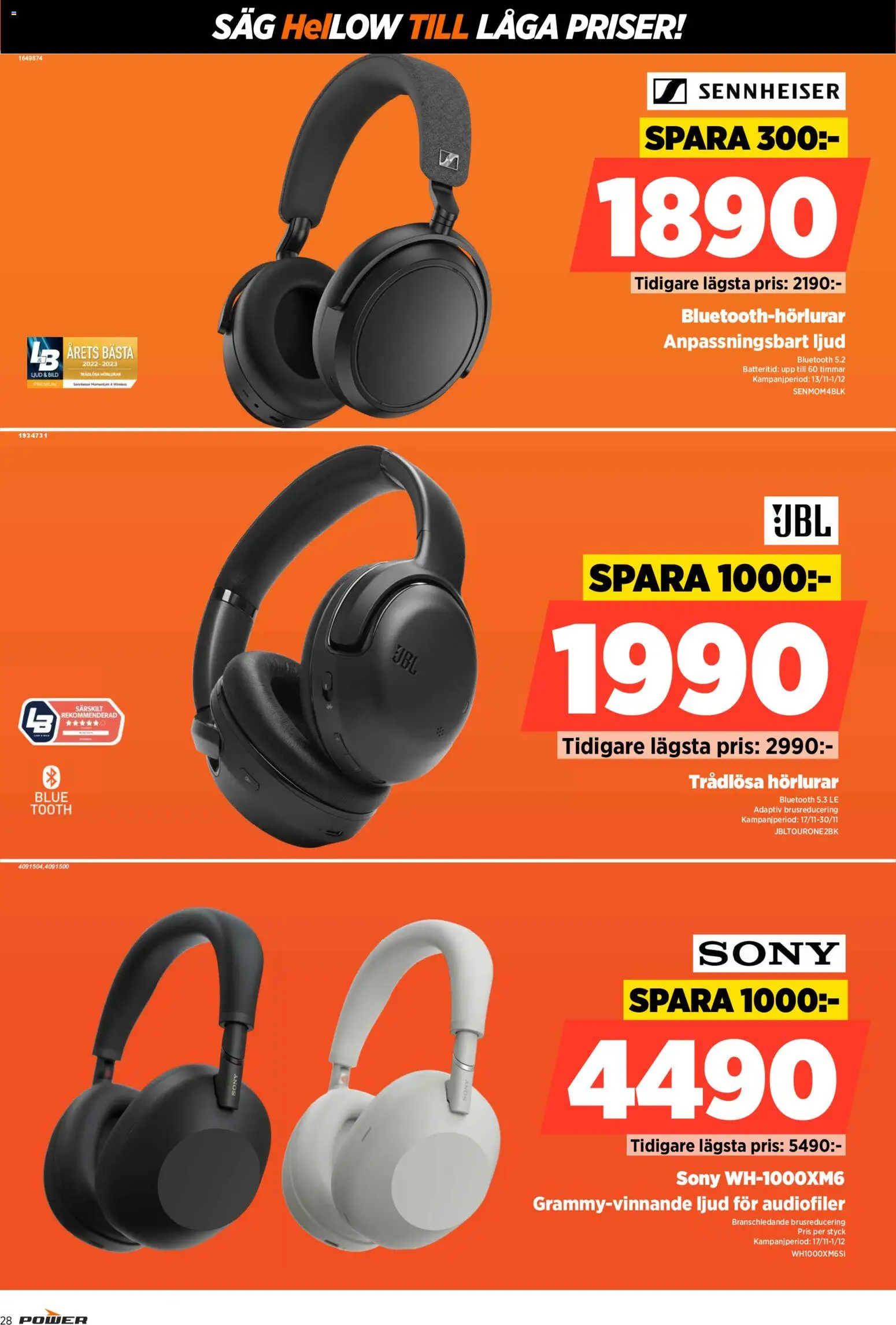 Power reklamblad aktuell från 24.11.2025 | Sida: 28 | Produkter: Såg, Trådlösa hörlurar, Hörlurar