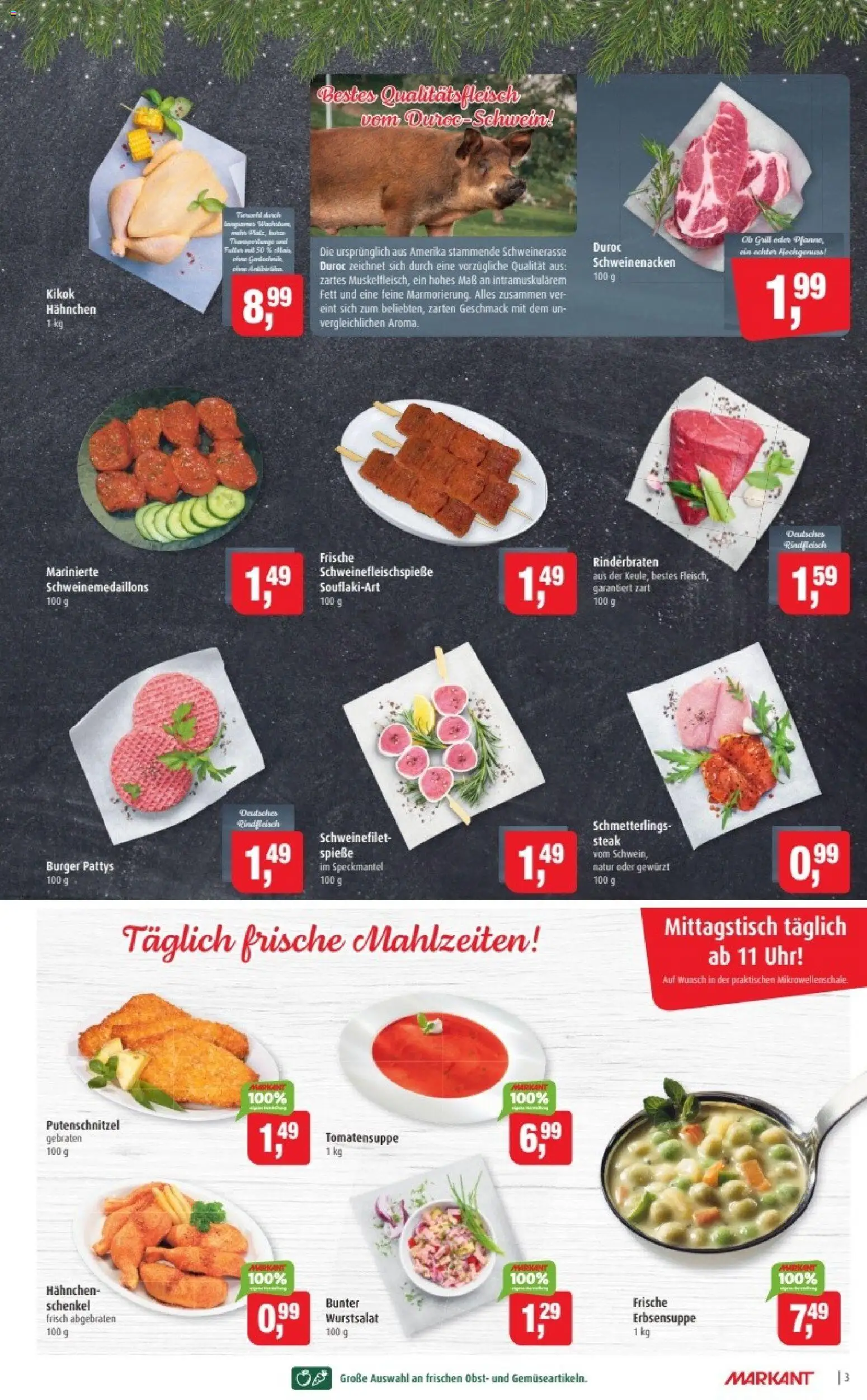 Markant Prospekt 	 – gültig ab 01.12.2025 | Seite: 3 | Produkte: Burger, Spieße, Rindfleisch, Steak