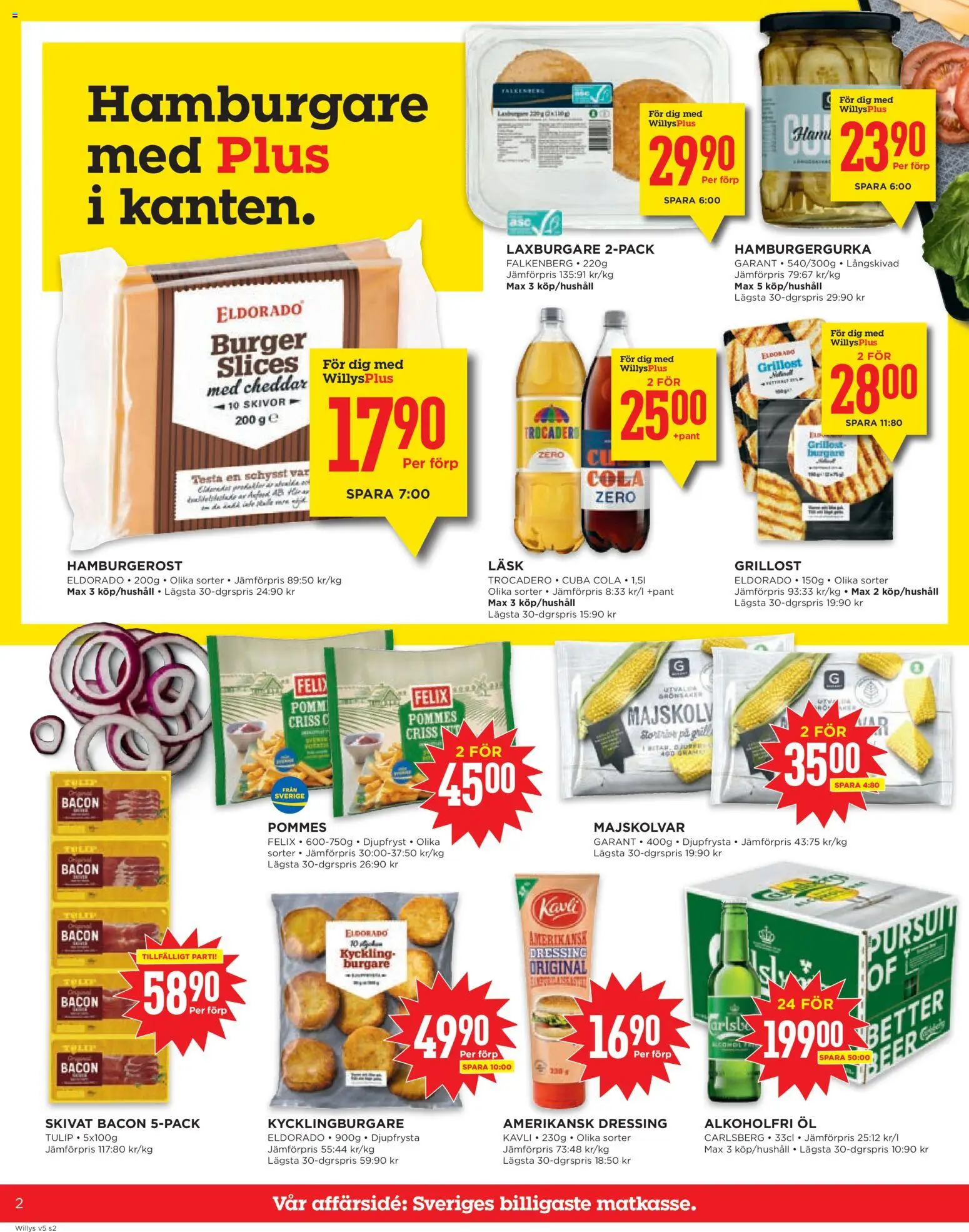 Willys reklamblad aktuell från 26.01.2026 | Sida: 2 | Produkter: Majskolv, Bacon, Hamburgare, Öl