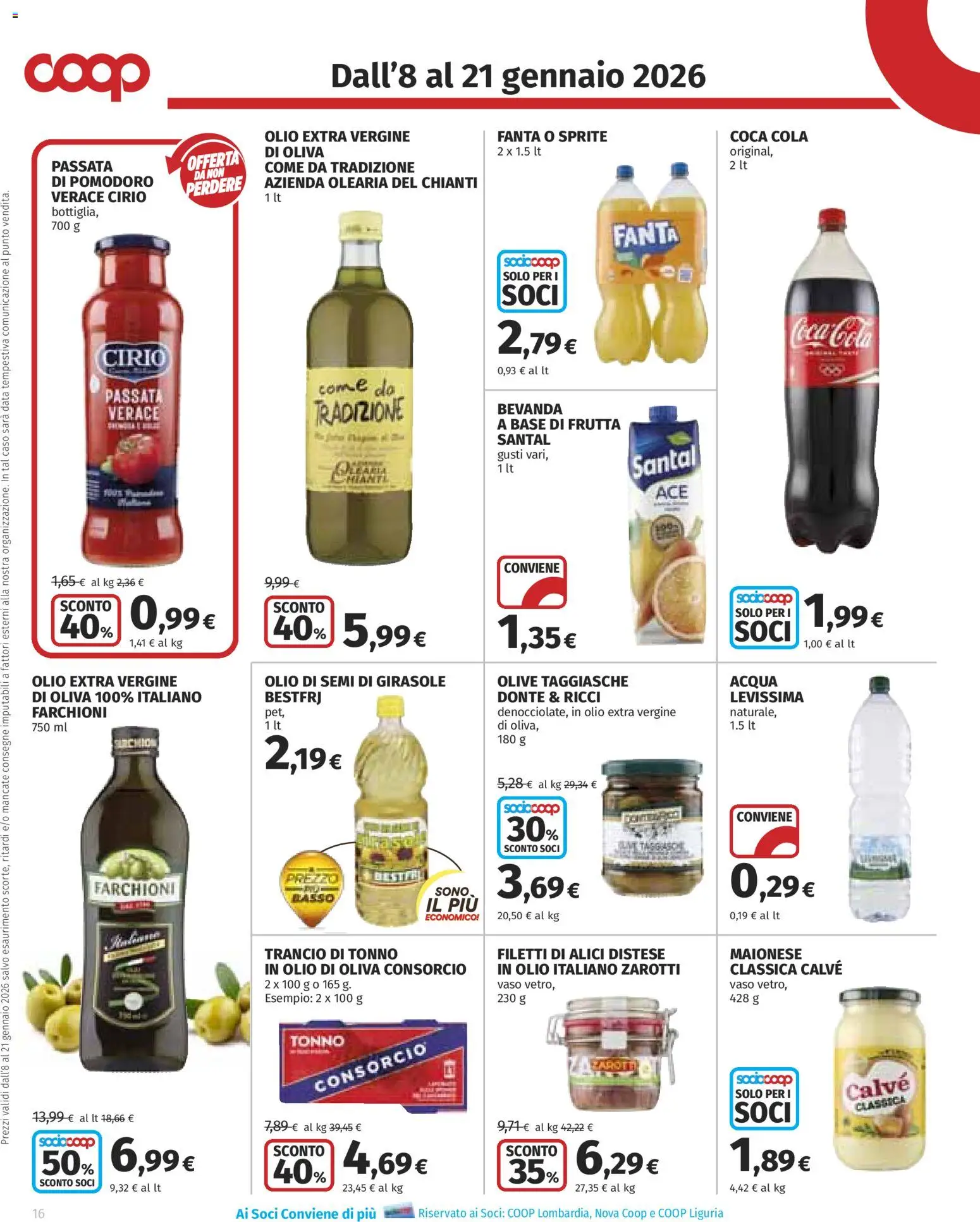 Volantino COOP del 08.01.2026 | Pagina: 16 | Prodotti: Pomodoro, Data, Coca Cola, Olio di Oliva