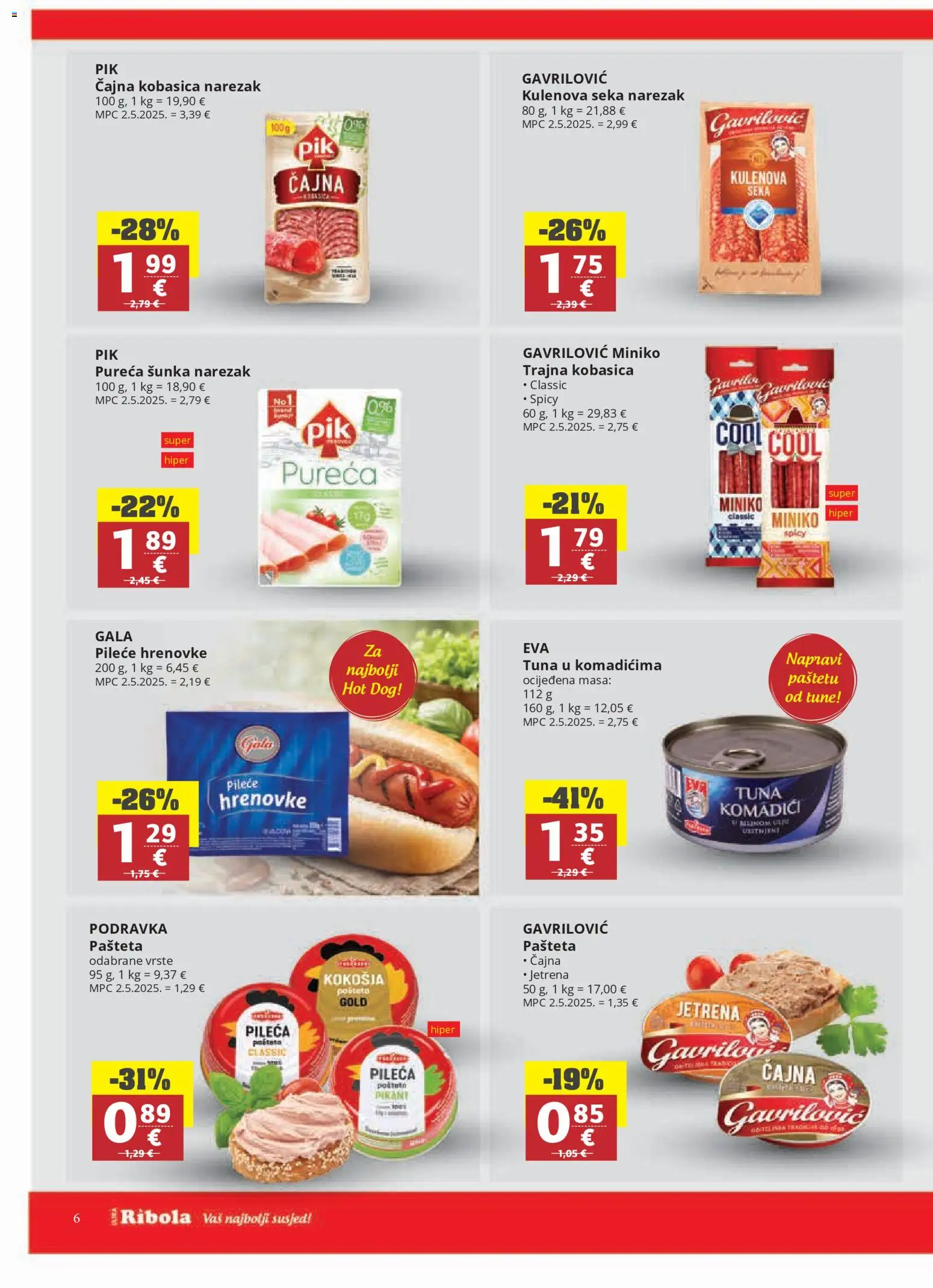 Ribola katalog | vrijedi od 04.03.2026 | Stranica: 6 | Proizvodi: Šunka, Hrenovke, Podravka, Kobasica