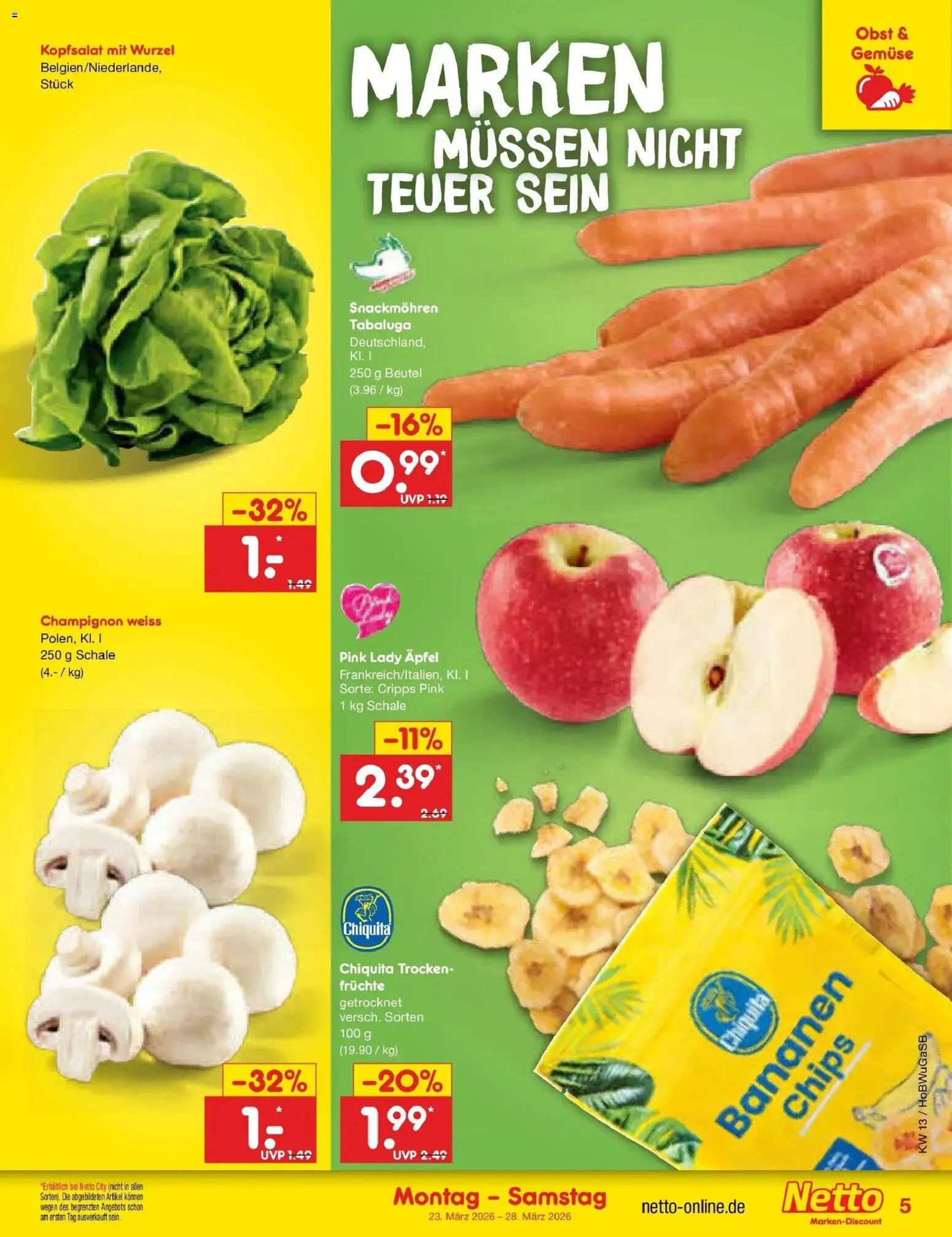 Netto Marken-Discount Prospekt Hannover	 – gültig ab 23.03.2026 | Seite: 5 | Produkte: Äpfel, Gemüse, Obst, Chips