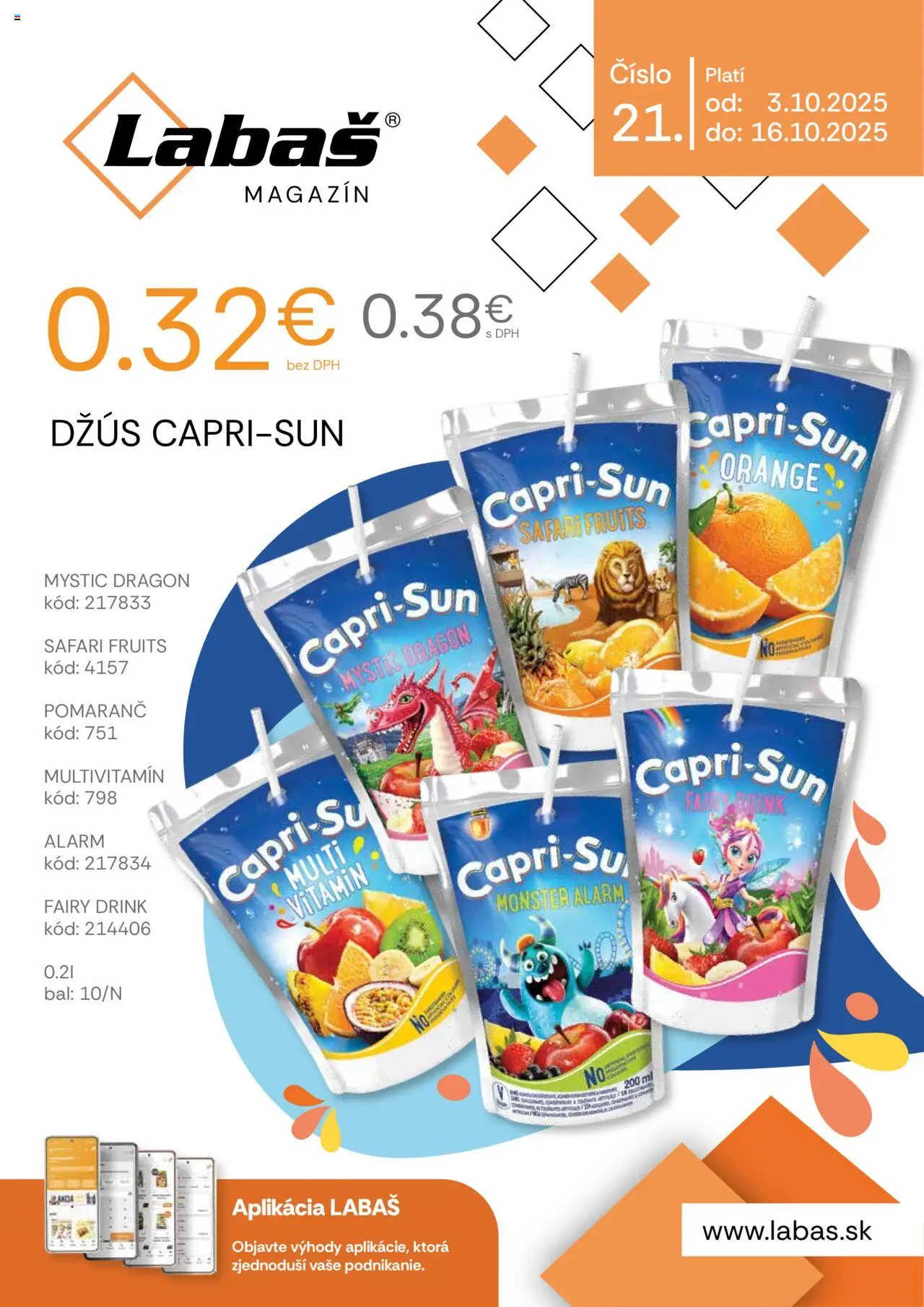 Nové Labaš akcie – leták je platný od 03.10.2025 | Strana: 1 | Produkty: Džús