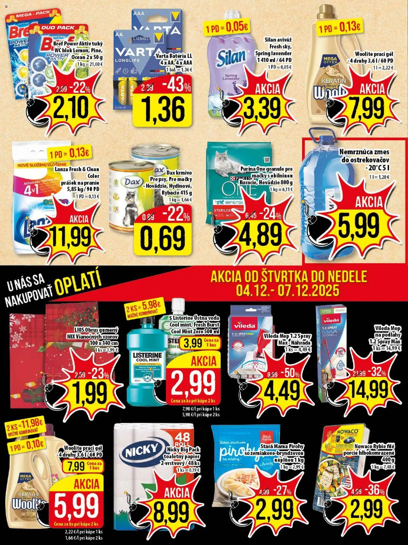 Nové Klas akcie – leták je platný od 01.12.2025 | Strana: 23 | Produkty: Toaletný papier, Woolite, Prášok na pranie, Wc blok