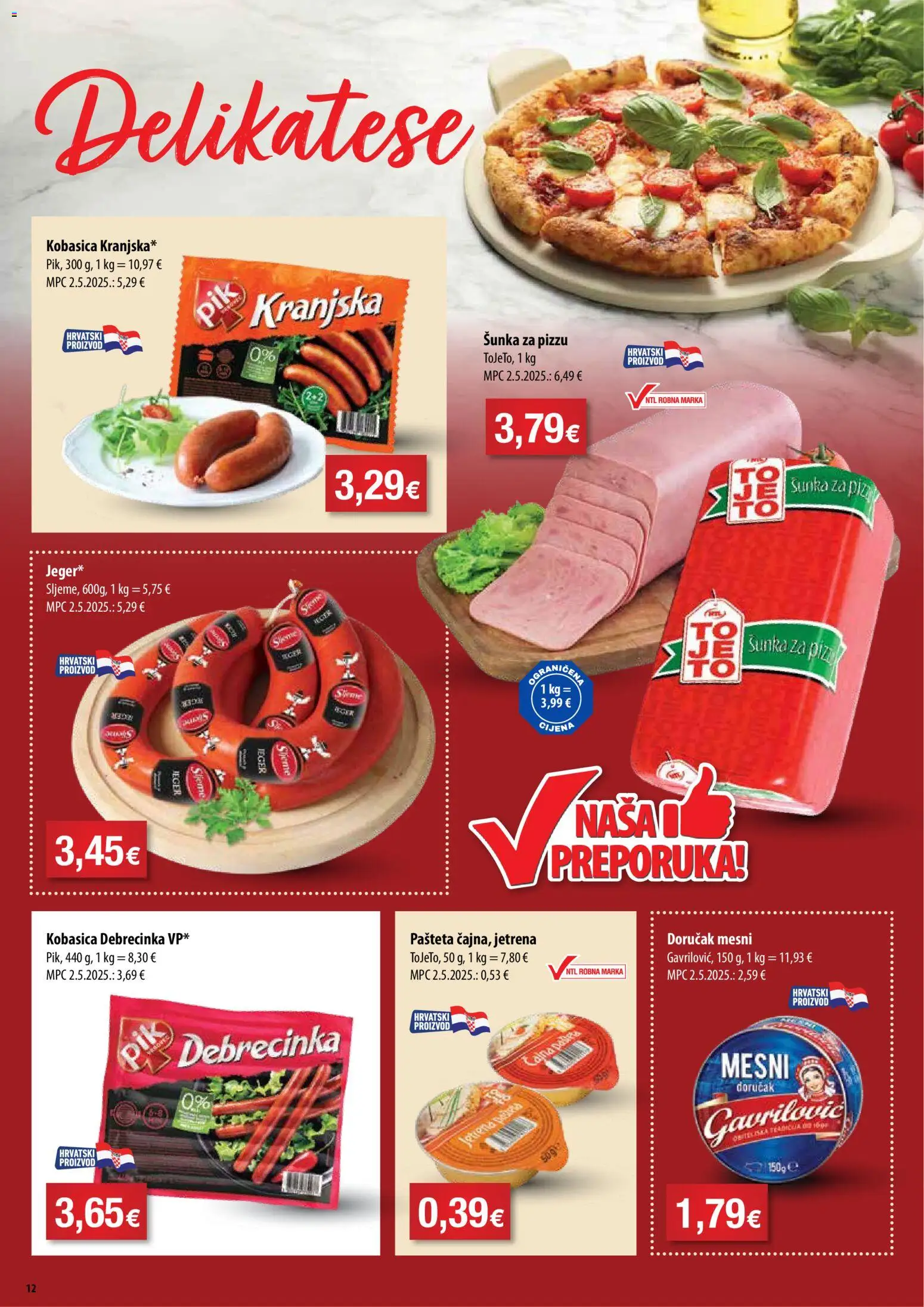 NTL katalog | vrijedi od 10.12.2025 | Stranica: 12 | Proizvodi: Šunka, Pašteta, Mesni doručak, Kobasica